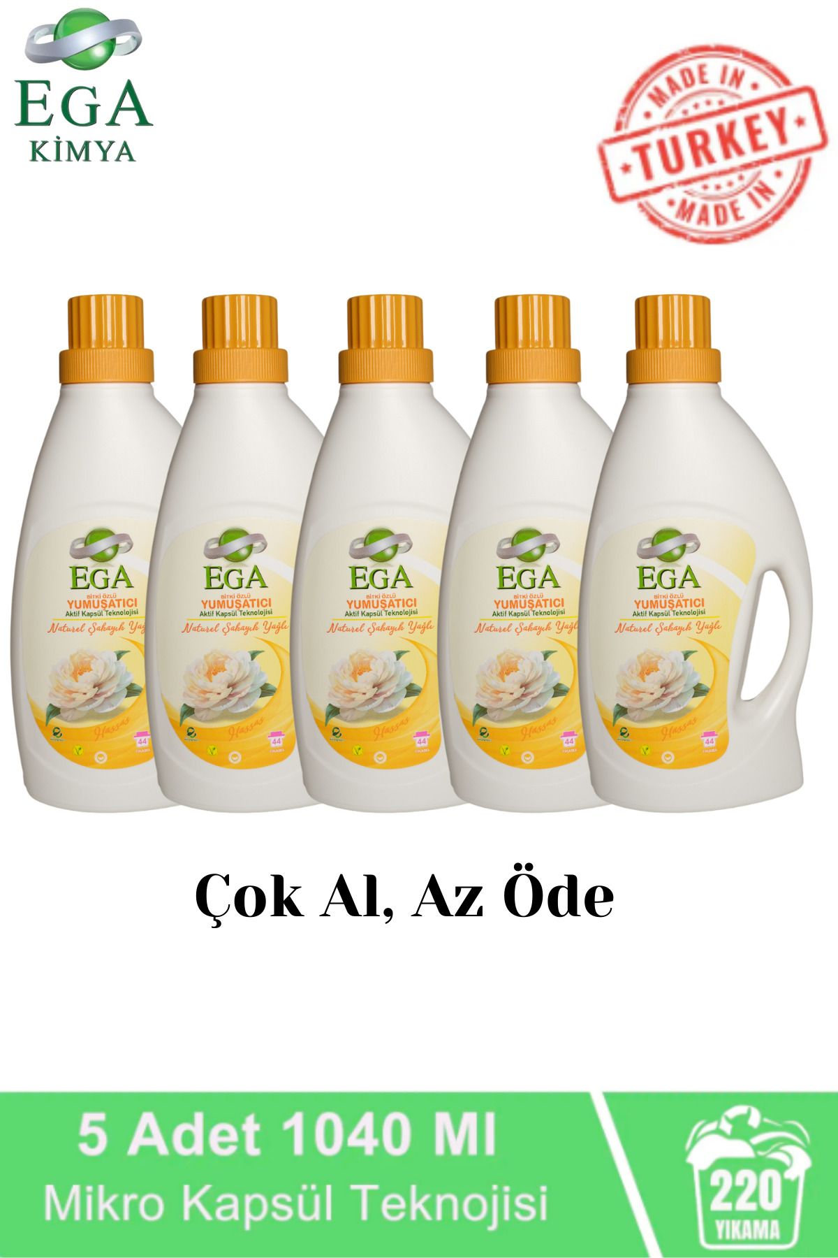 Ega Kimya Aktif Kapsül Teknolojili Şakayık Çamaşır Yumuşatıcısı 5 X 1040 ml 220 Yıkama