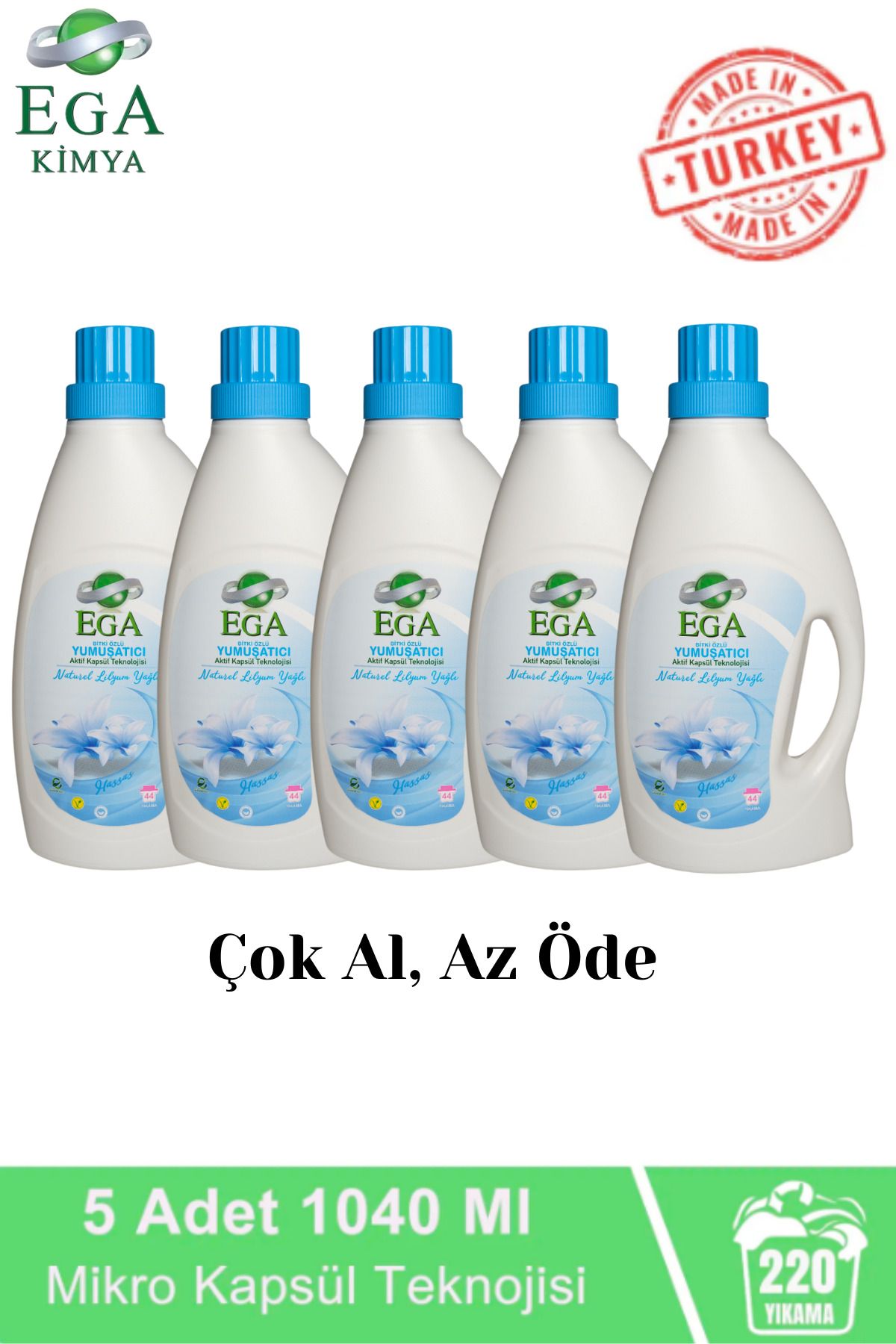 Ega Kimya Aktif Kapsül Teknolojili Lilyum Çamaşır Yumuşatıcısı 5 X 1040 ml 220 Yıkama