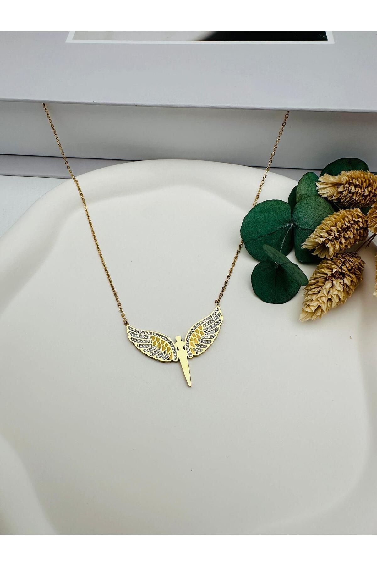 HEDİYELANDY Melek Çelik Kolye (Gold) 0106284