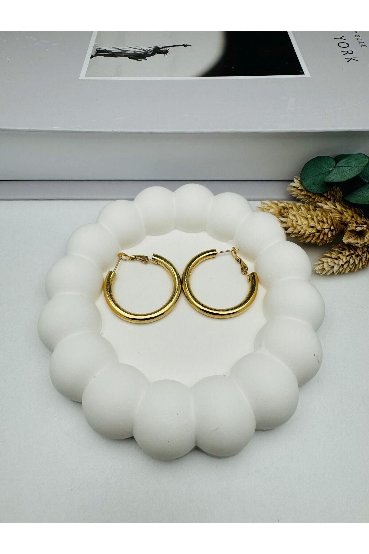 GLY ÇLKBİJUTERİ Halka Çelik Küpe Büyük Boy KP370 (Gold)