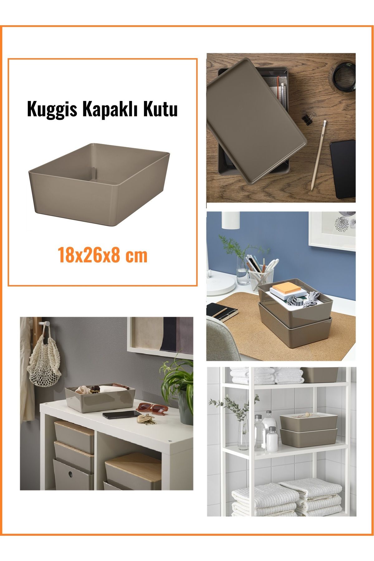 teknotrust Kapaklı Düzenleyici Kutu, 18x26x8 cm, Koyu Gri, Tek Adet