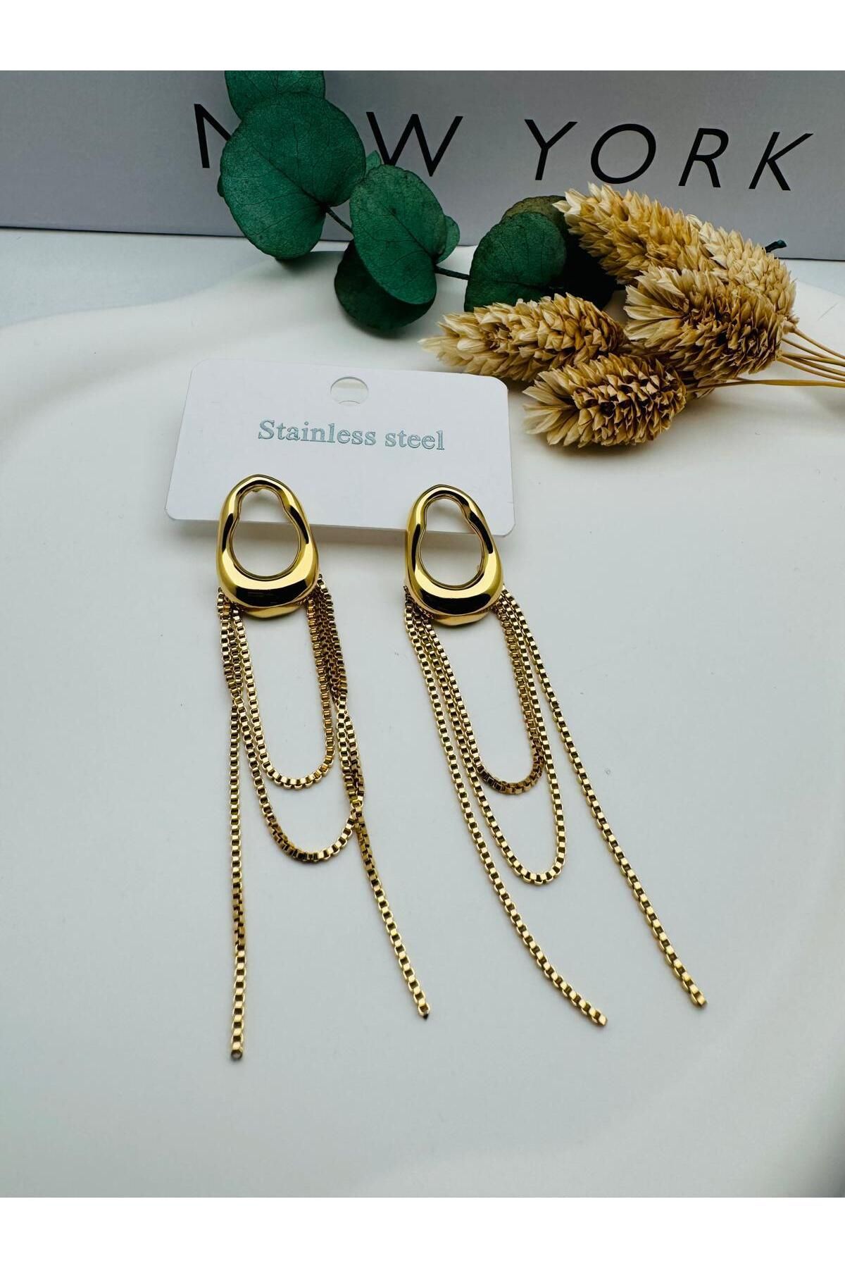 HEDİYELANDY Favori Model Çelik Küpe (Gold) Kp484