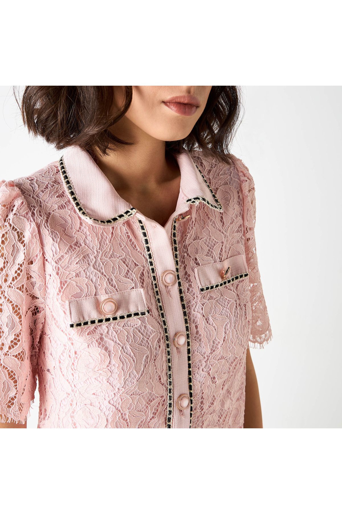 2Xtremz-Laced Collared Top With Button Placket 4