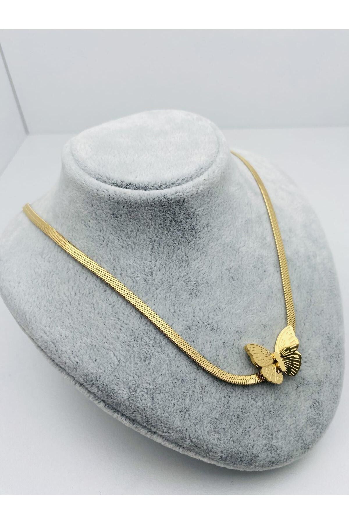 HEDİYELANDY Kelebekli Çelik Kolye (Gold) 0106120