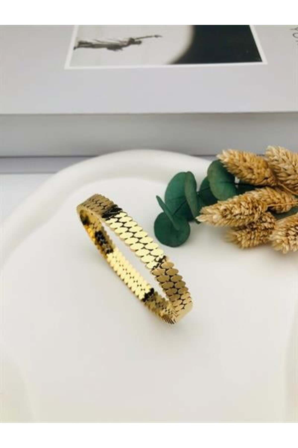 GLY ÇLKBİJUTERİ Arpa Detaylı Çelik Kelepçe (Gold)2171