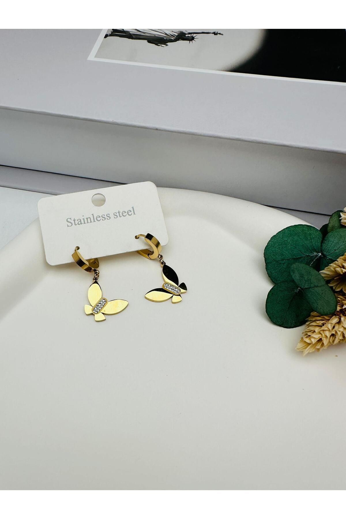 GLY ÇLKBİJUTERİ Kelebek Çelik Küpe (Gold) Kp453
