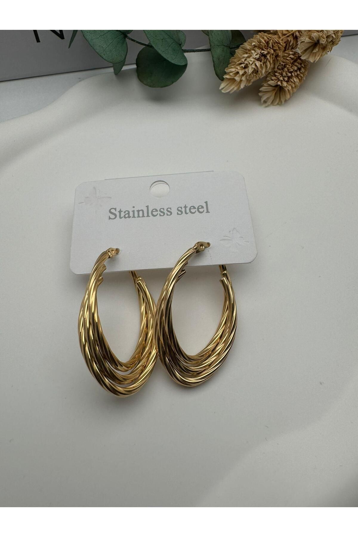 GLY ÇLKBİJUTERİ Tasarım Çelik Küpe (Gold) Kp467