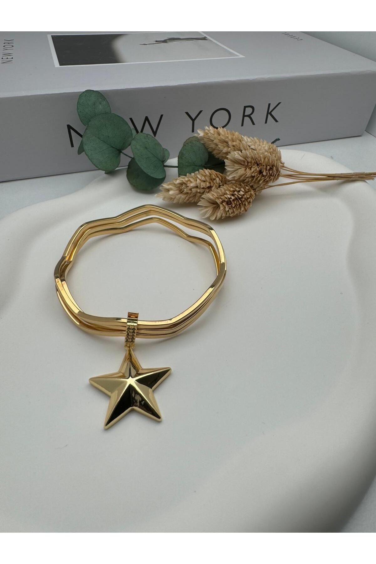 HEDİYELANDY Charmlı Zigzag Ajda Çelik Bilezik (Gold) 22051