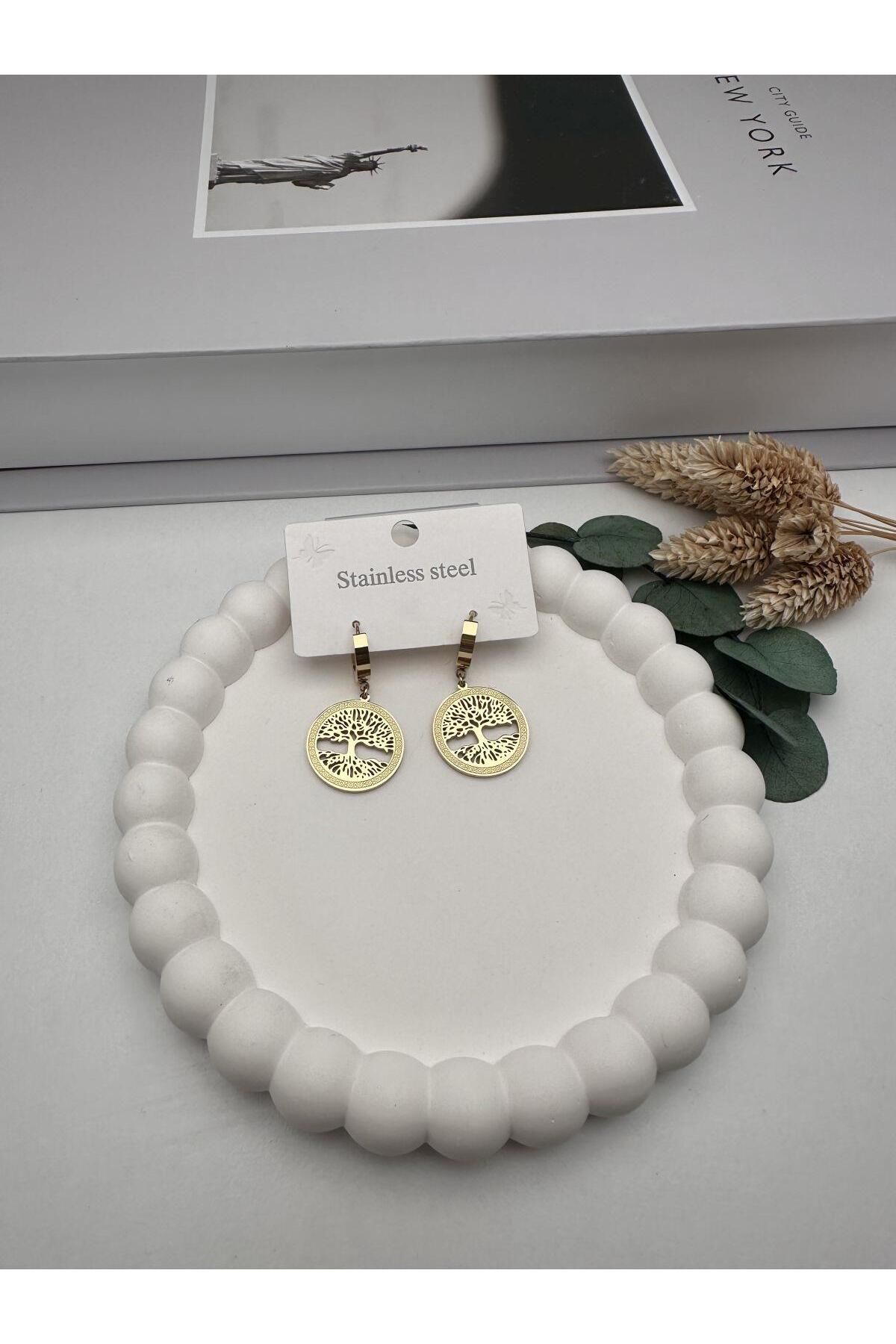 nerede bulurum Hayat Ağacı çelik Küpe KP430 (Gold)