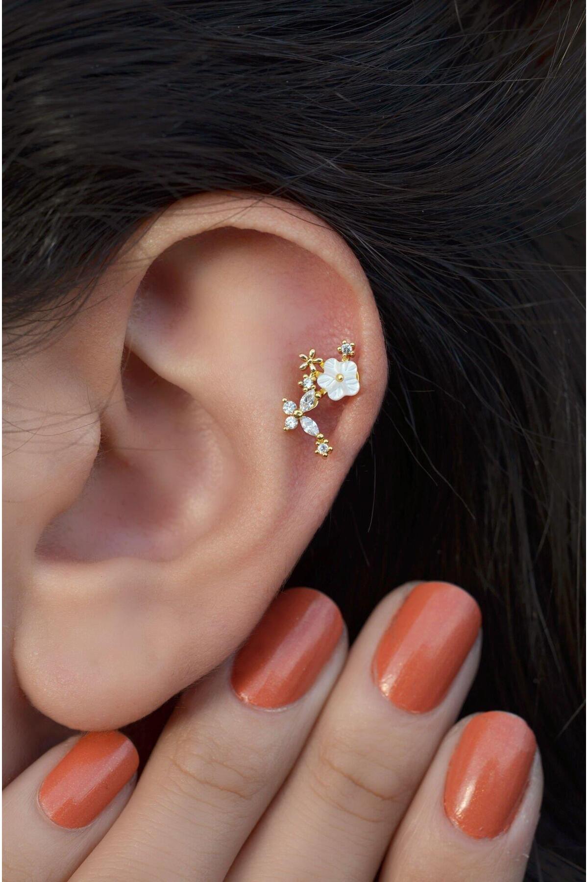 Gold Magnolia Flower Piercing Helix Cartilage