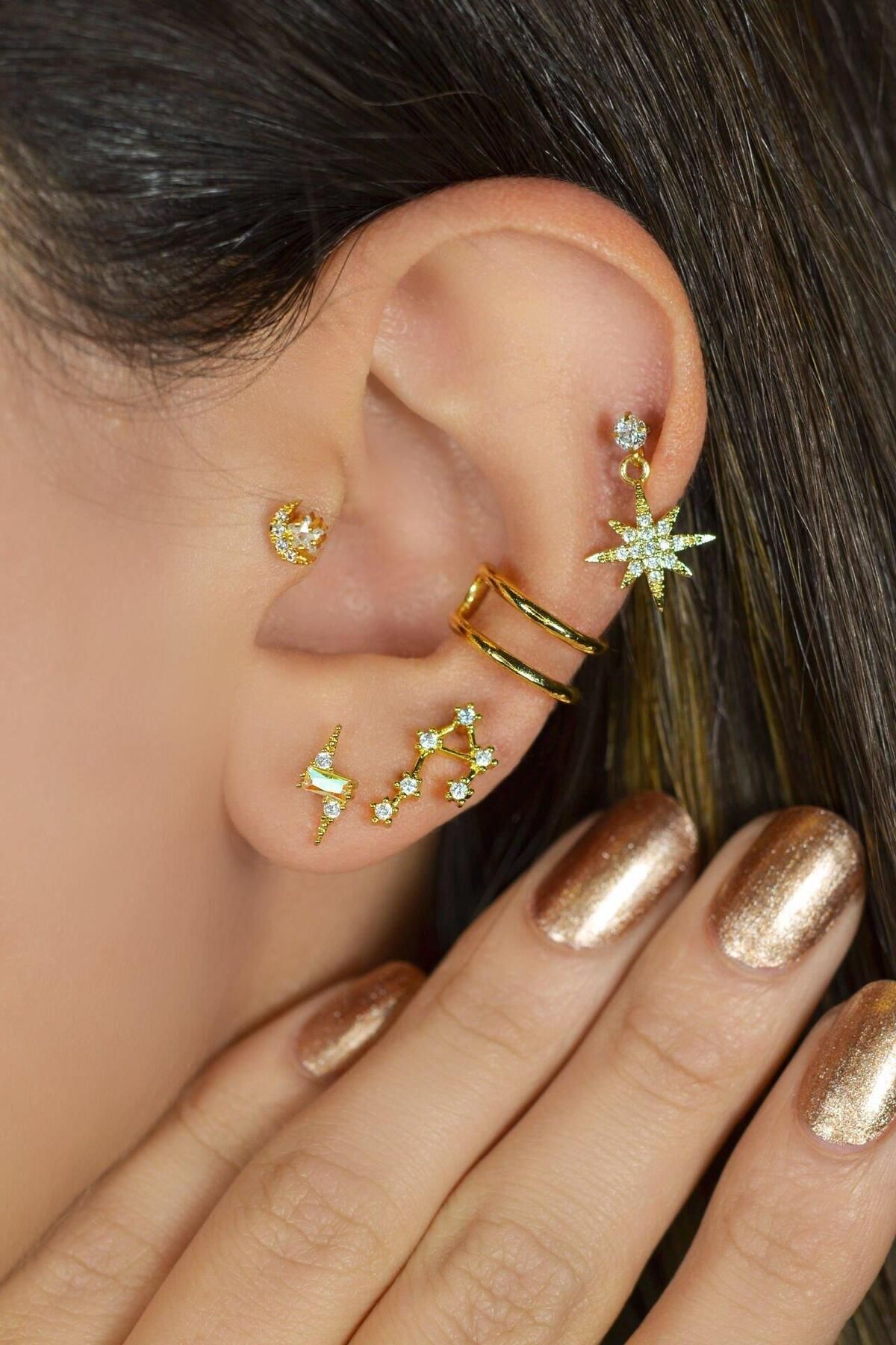 Sacce Scarves&Accessories-Virgo Horoscope Earring Constellation Piercing Gold Virgo 3