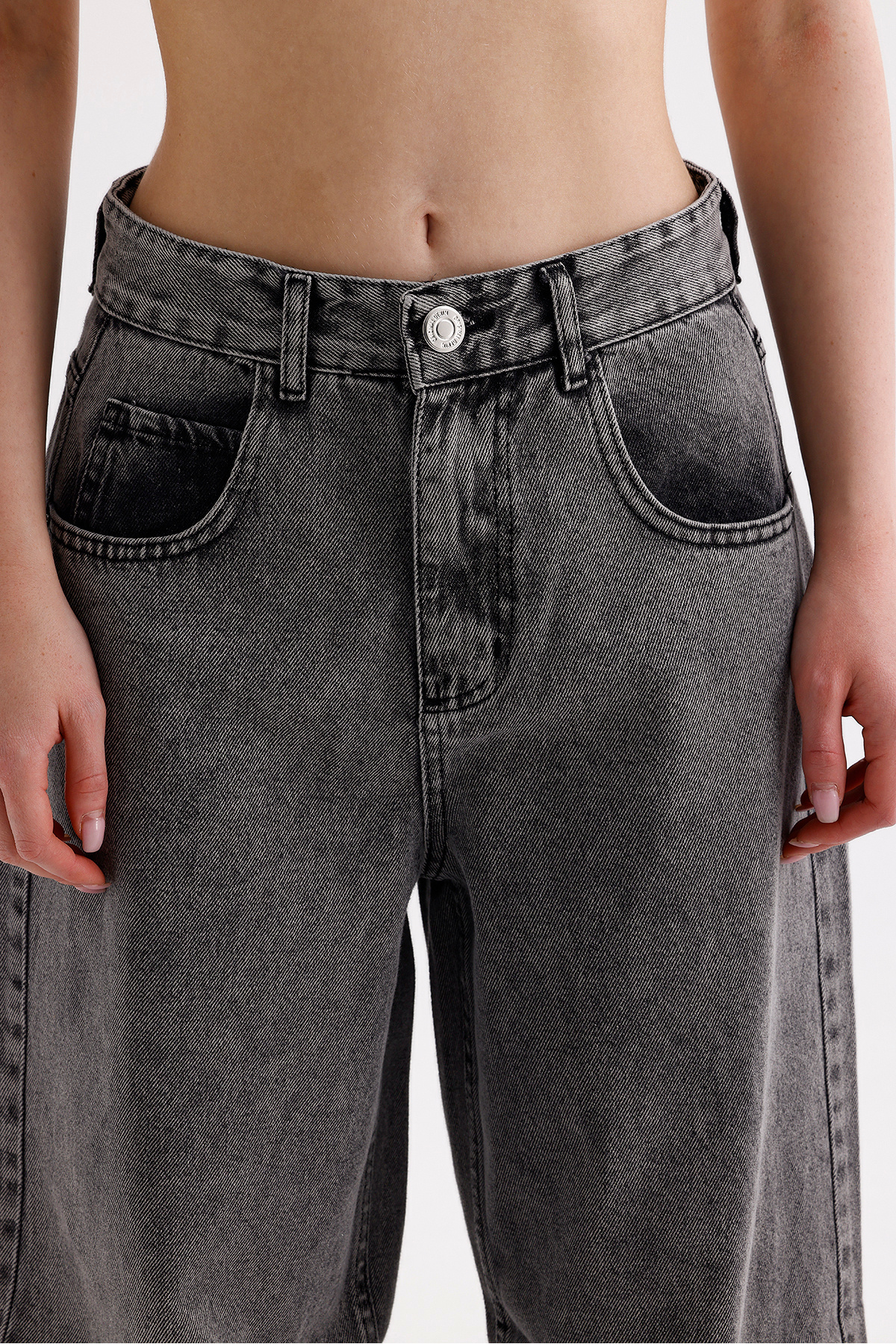 VOSSAX-Women's High Waist Buckle Detailed Loose Fitting Wide Leg Casual Baggy Jean Blue Jeans Loose Pants 6