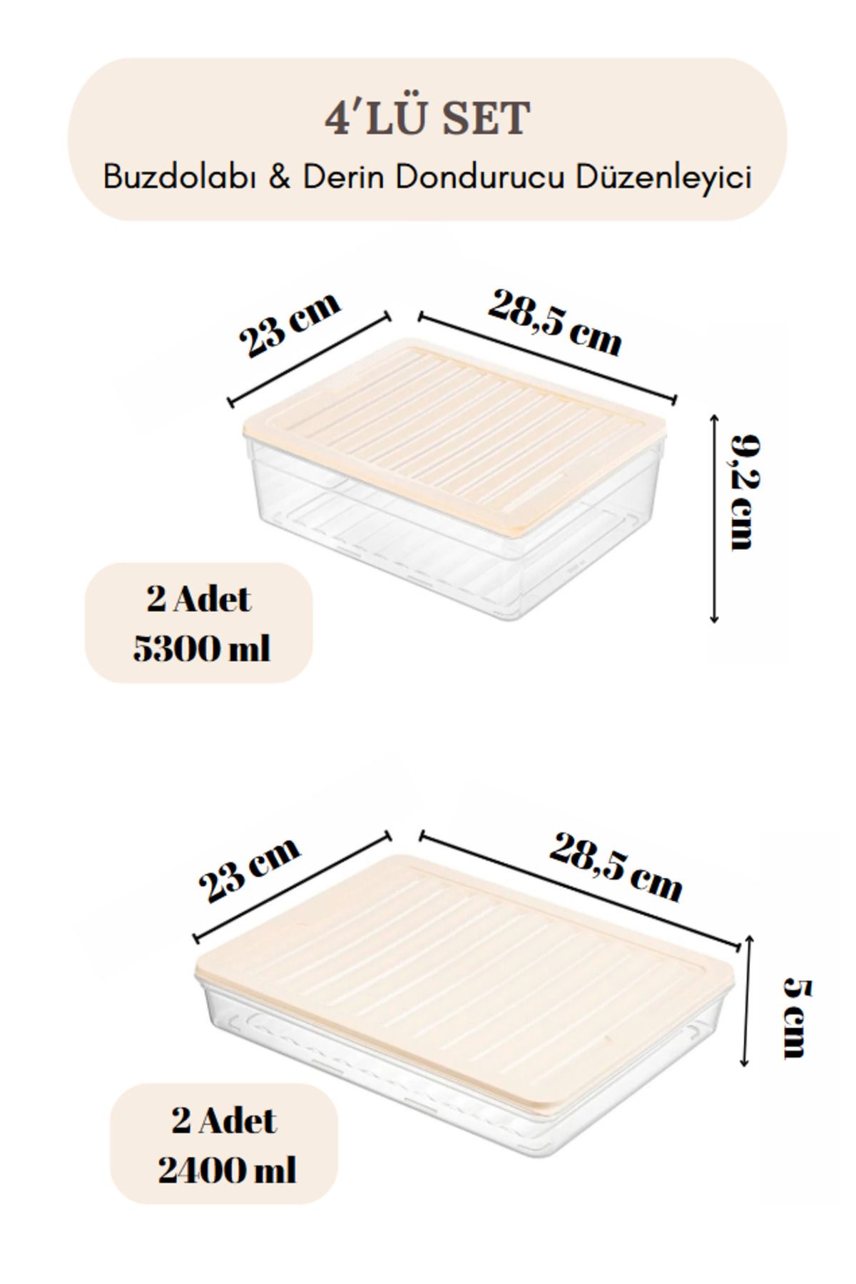 Flash Bazaar-4-Piece Refrigerator Organizer Set - Microwave Dip Freeze Container with 2X2400Ml 2X5300Ml Cream Lid 3