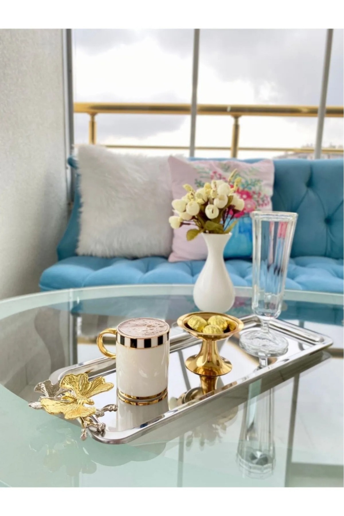 VENON-2 Pcs Silver XL Baton - 33X13 cm Butterfly Presentation Tray, Coffee Tea Rectangular Tray, Stainless 2