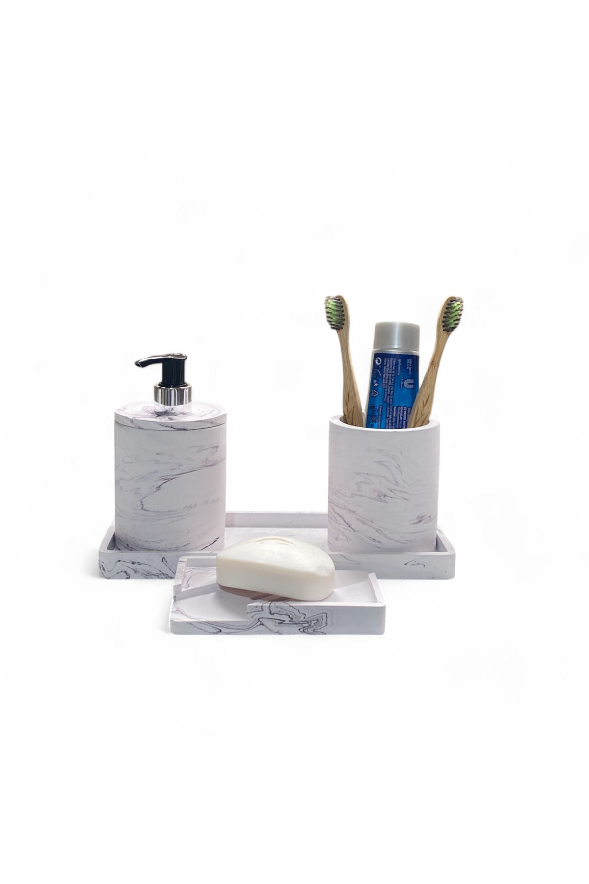 Chiko Mall-Eye-Catching Marble-Inspired Concrete Bathroom Accessory Set (4 Pieces) 2