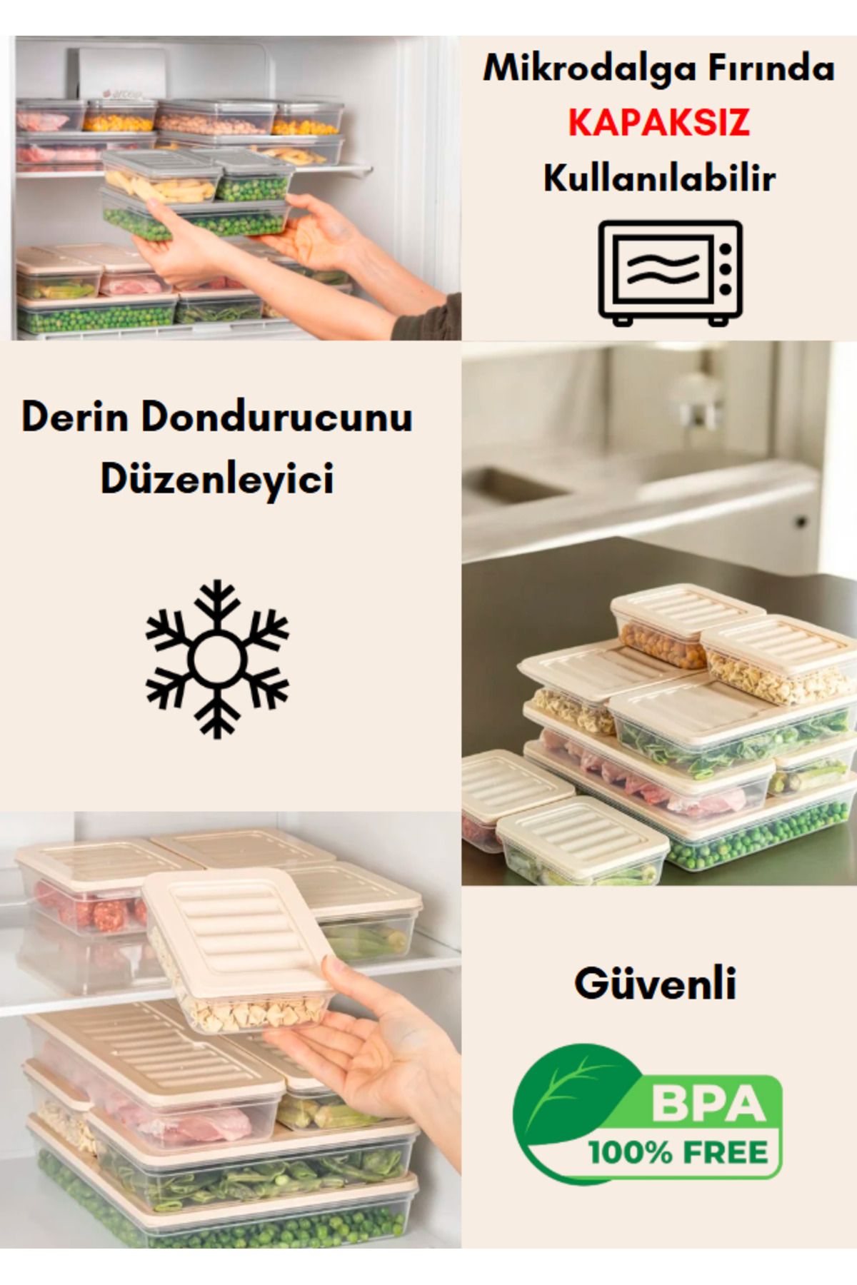 Flash Bazaar-9 Pieces of Storage Containers Suitable for Microwave and Freezer - 1X5300Ml 2X2500Ml 2X2470Ml 4X1100Ml Cream Lid 4