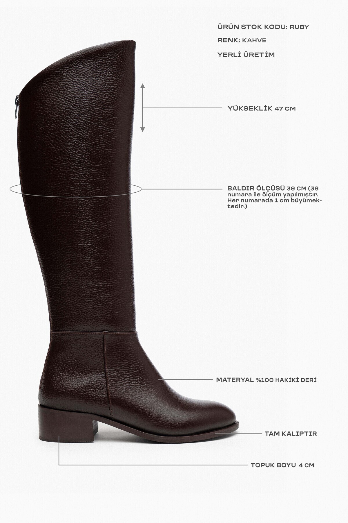 NİŞANTAŞI SHOES  Ruby Kahve Hakiki Deri Yuvarlak Burun Kadın Topuklu Çizme - Görsel 4