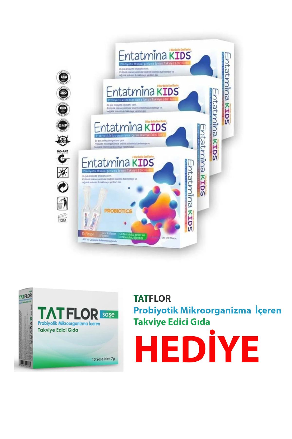 Entatmina kids 10 Flakon 2 Milyar Bacillus Clausii Sporu Içeren Probiyotik X 4 Paket