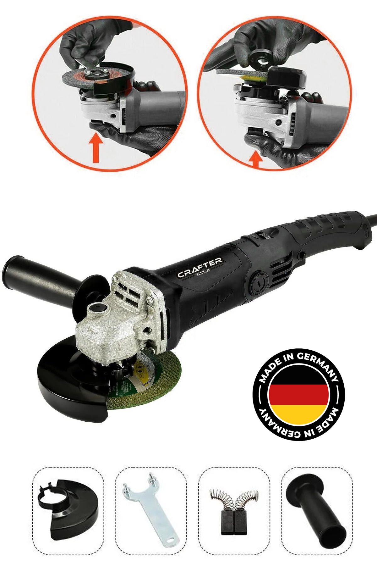 CRAFTERTOOLS Germany Profesyonel 1200W Bakır Sargı 125 Mm  Devir Ayarlı Spiral Avuç Içi Kesme Ve Taşlama Makinası