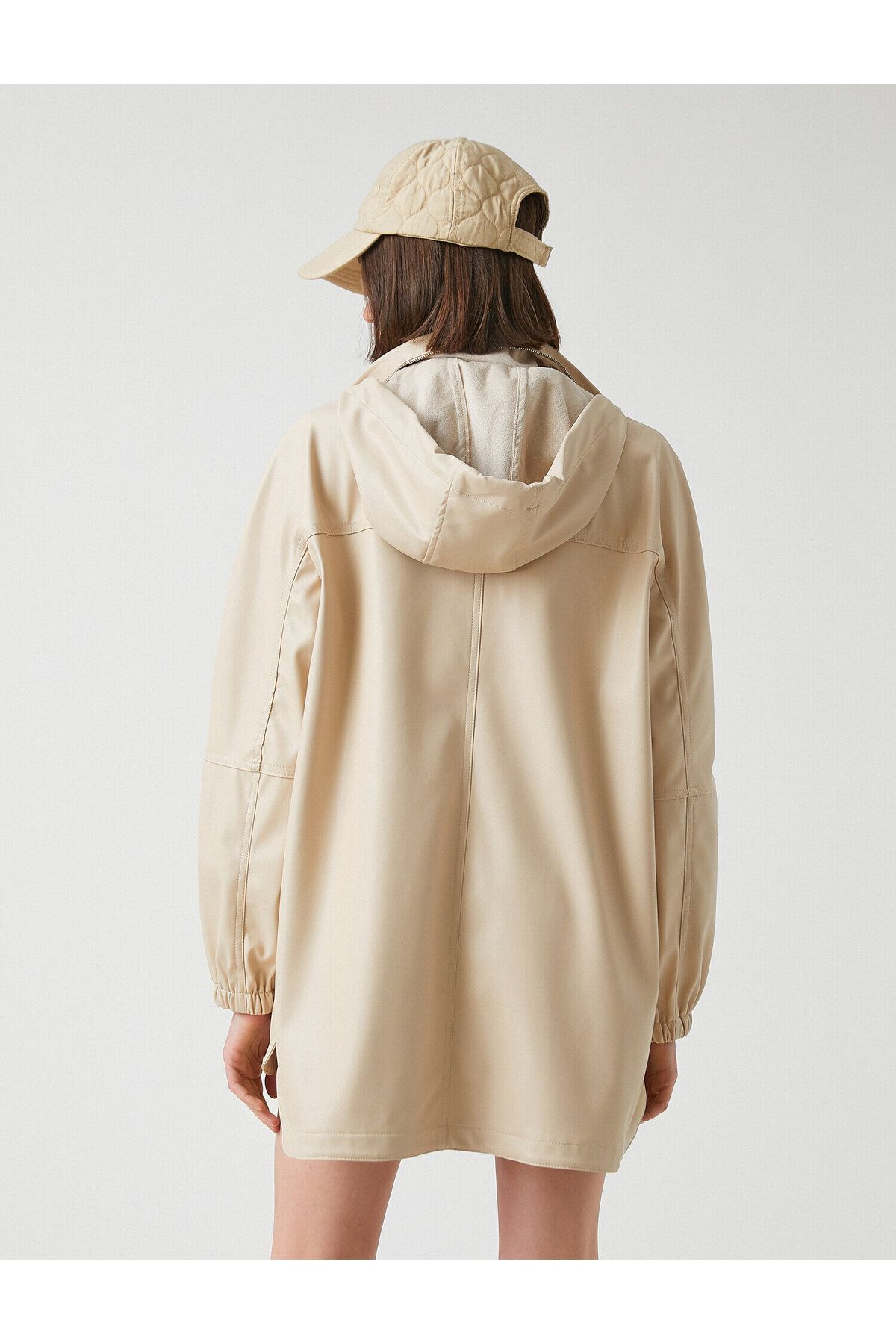 Koton-Faux Leather Hooded Raincoat 4