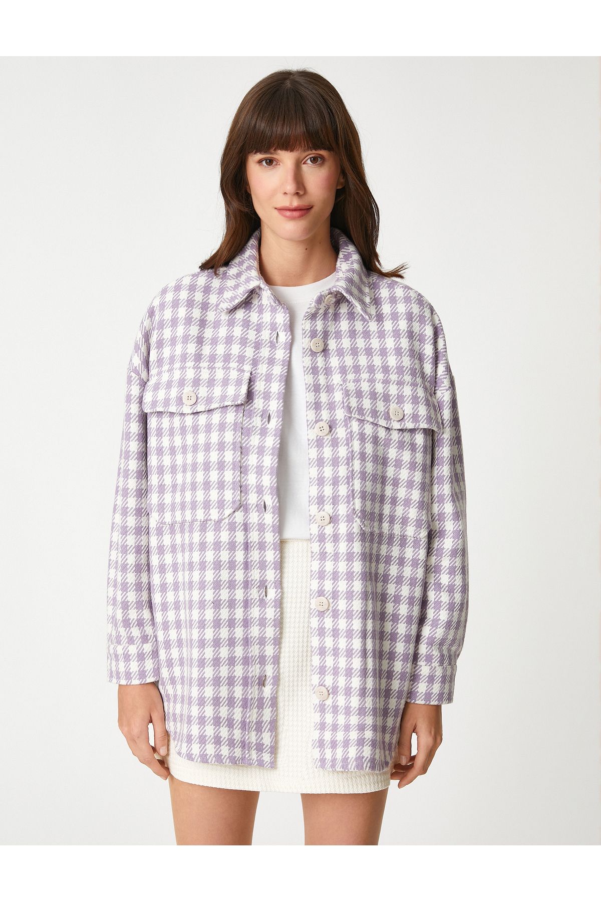 Koton-Oversize favágó ing Houndstooth mintás hosszú ujjú zsebekkel 3