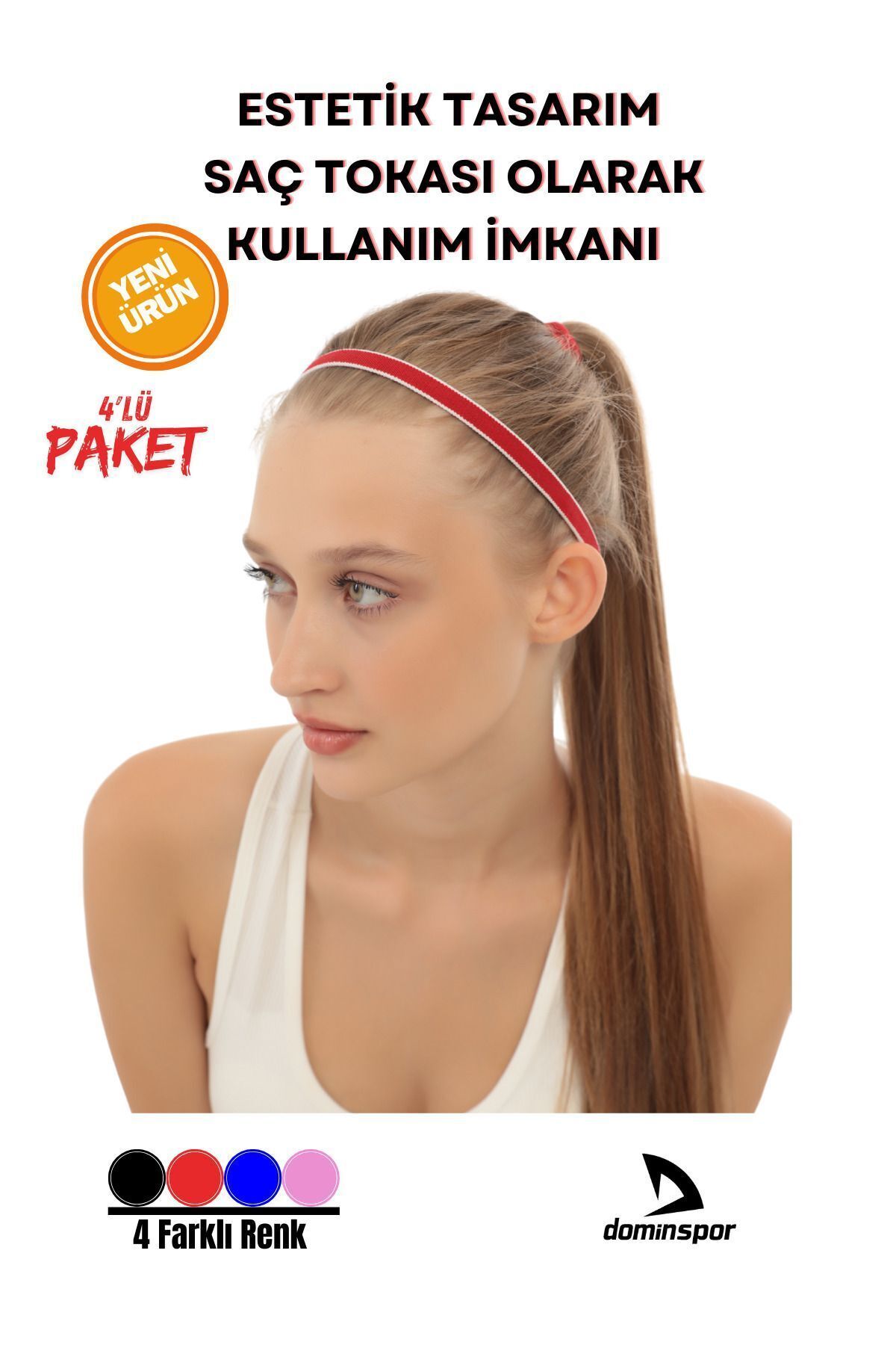 DOMİN SPOR-مجموعة ربطات شعر رياضية من السيليكون مكونة من 4 قطع - مضادة للانزلاق والسيليكون، 4 ألوان مختلفة Dmn0314 3