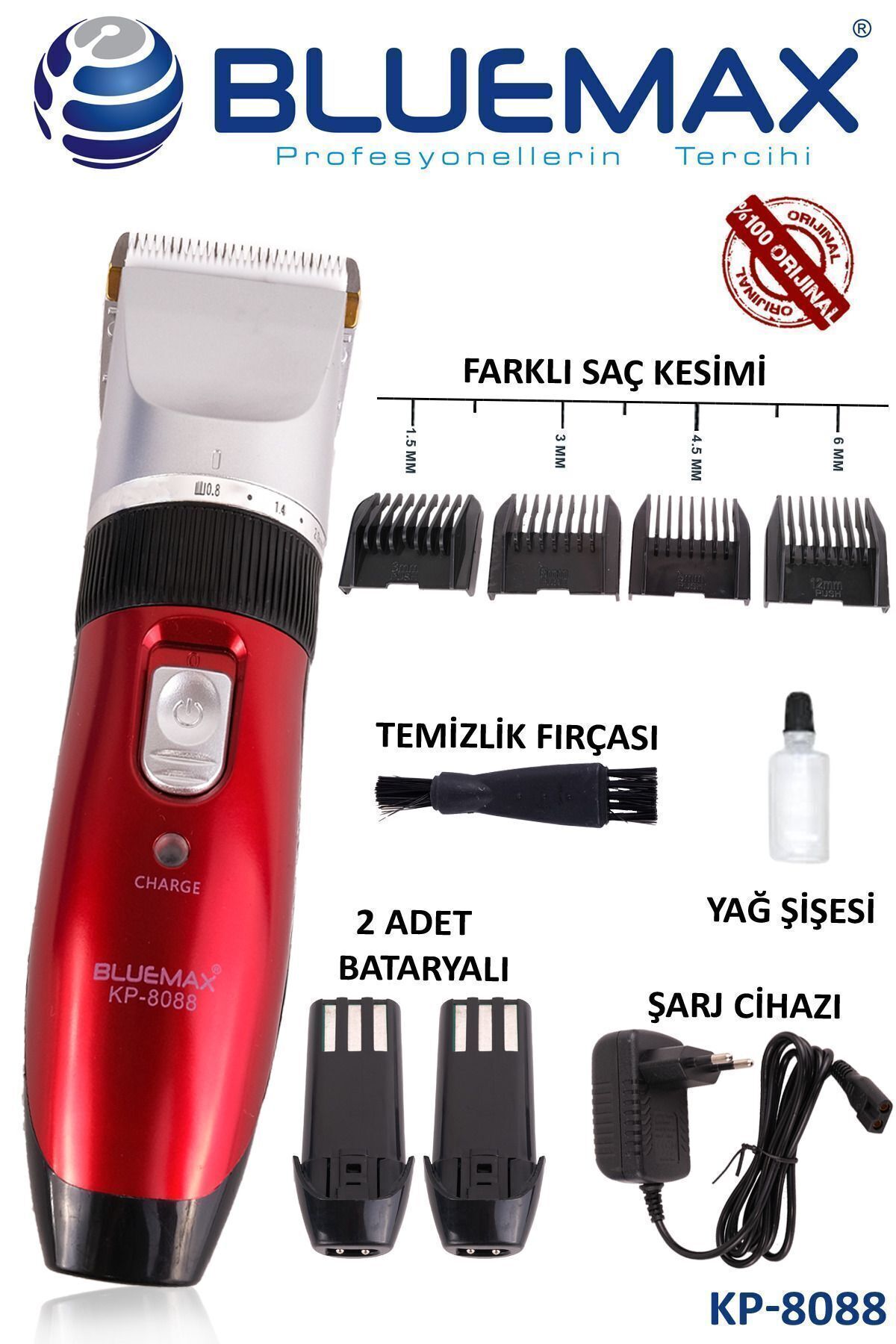 値下げ　Zipper Professional Trimmer 302 Kit abnturk Bluemax KP-8088 Profesyonel Saç Tıraş Makinesi - Fiyatı