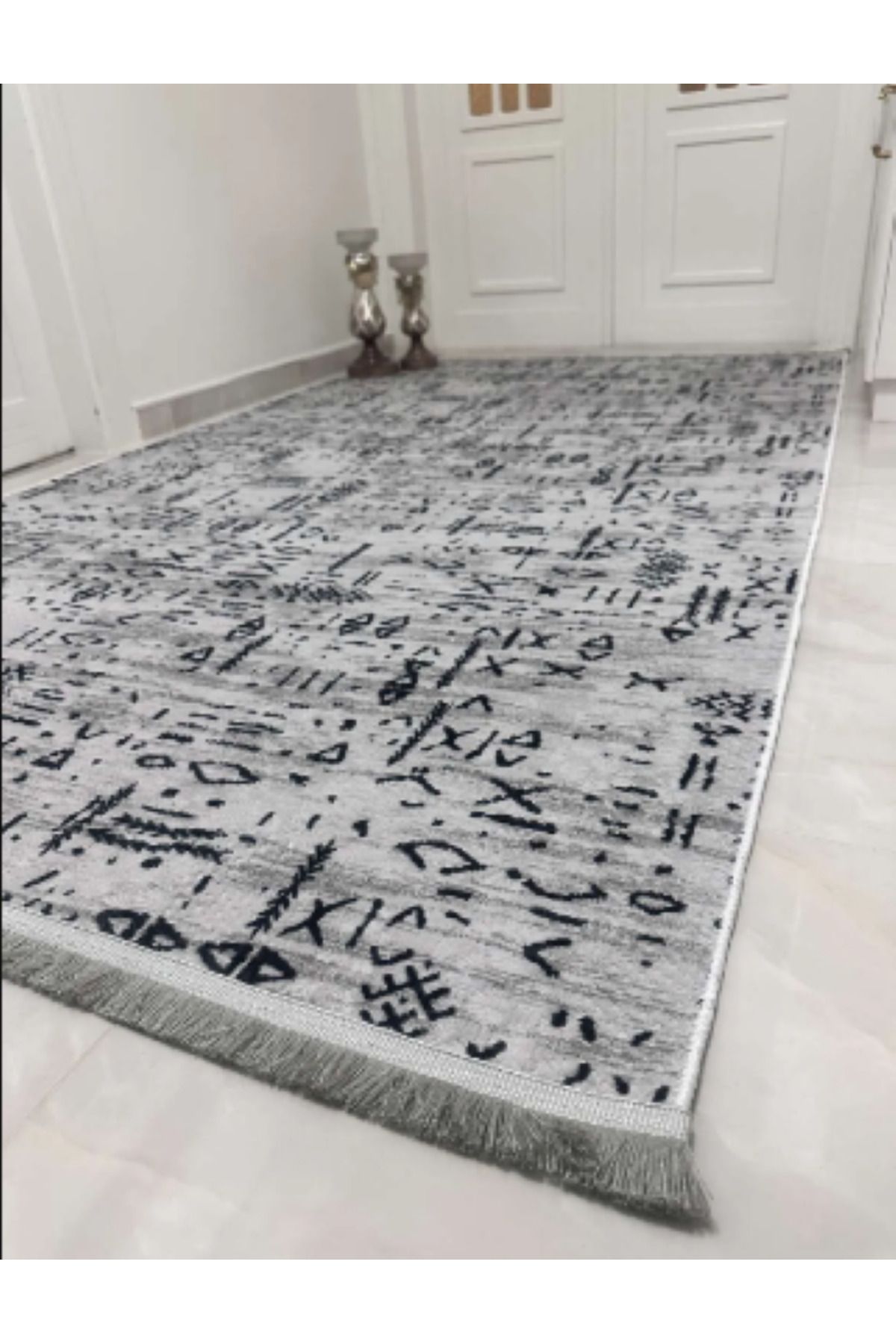 SERİA HALI MERİNOS iskandinav desenli halı saçaklı kaymaz taban makinede yıkanır mutfak halısı koridor halısı