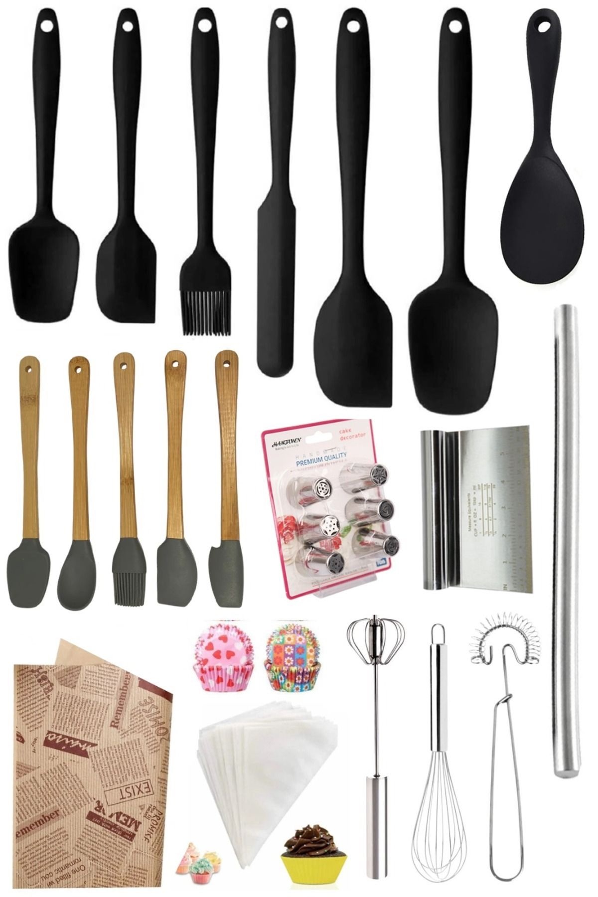 Moryan Silikon Servis Seti Mini Spatula Pilav Kaşığı Servis ve Hazırlık Sunum Seti Oklava,Spatula,Çırpıcı