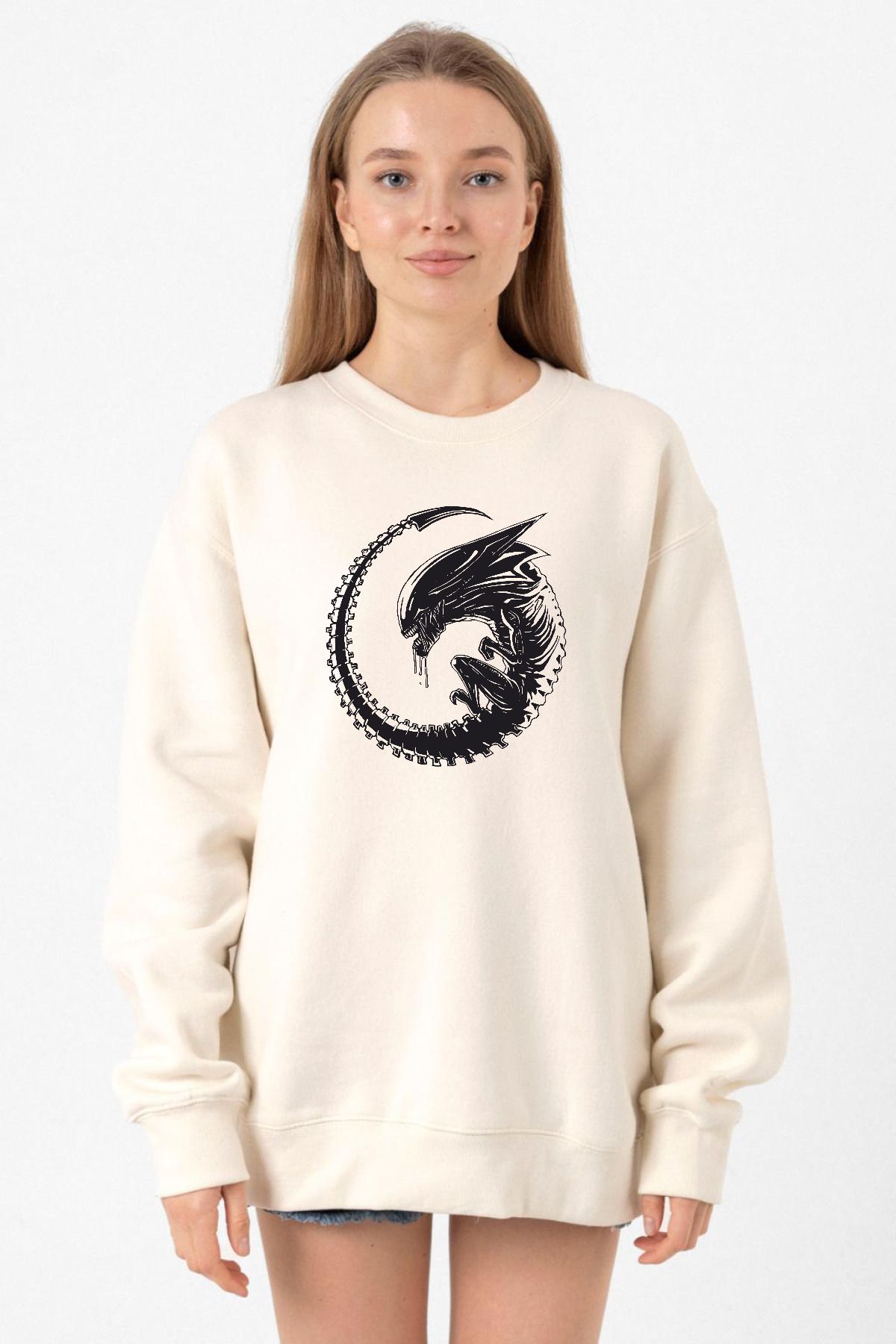 Tshirthane-Allien Xenomorph Ecru Women's 2Ip Sweatshirt 1