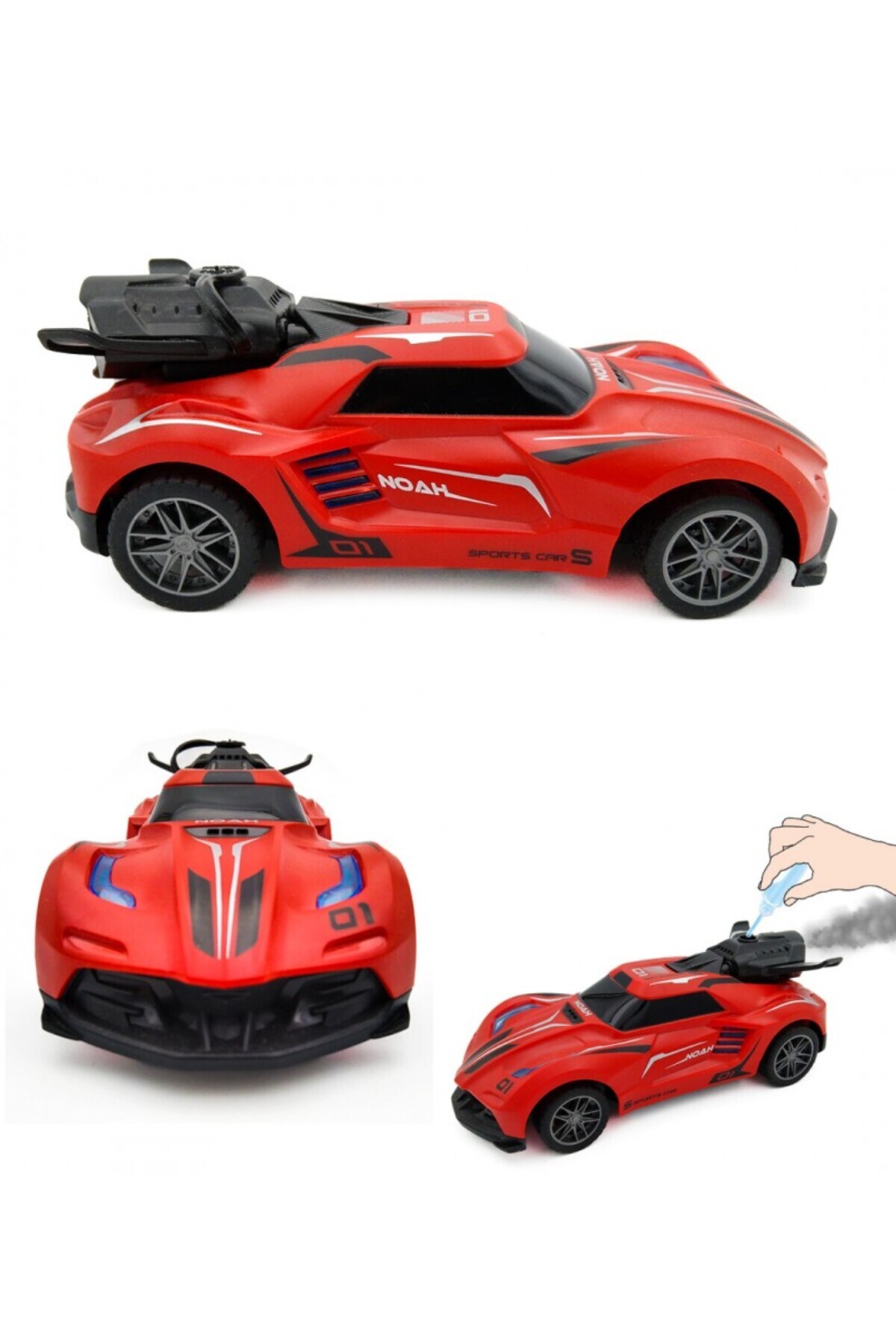 dekantoys Uzaktan Kumandalı Şarjlı Duman Atan Oyuncak Araba 18 Cm Siyah Led Işıklı, Duman Çıkaran Araba