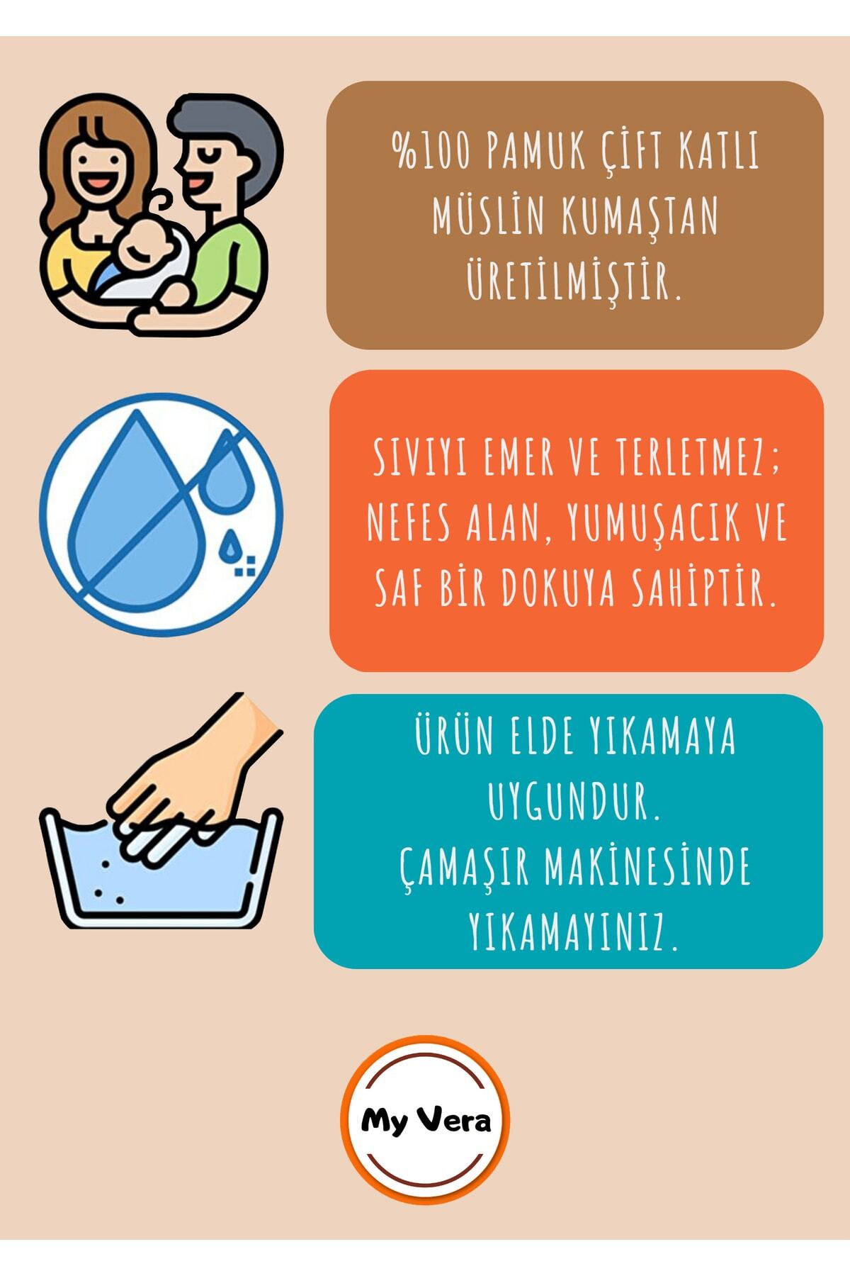 MyVera Gri - Çift Katlı Müslin Kumaş Çıtçıtlı Bebek Salya Önlük & Fular fotoğrafı 3 (önizleme)