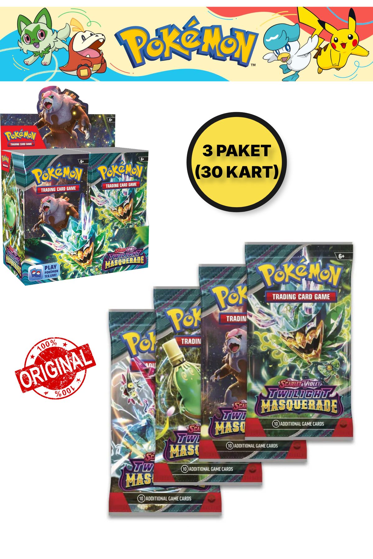 TOYFEST Pokemon Twilight Masquerade Booster English Tcg Online Oyun Kodlu Pokemon  Kart  - 3 Adet