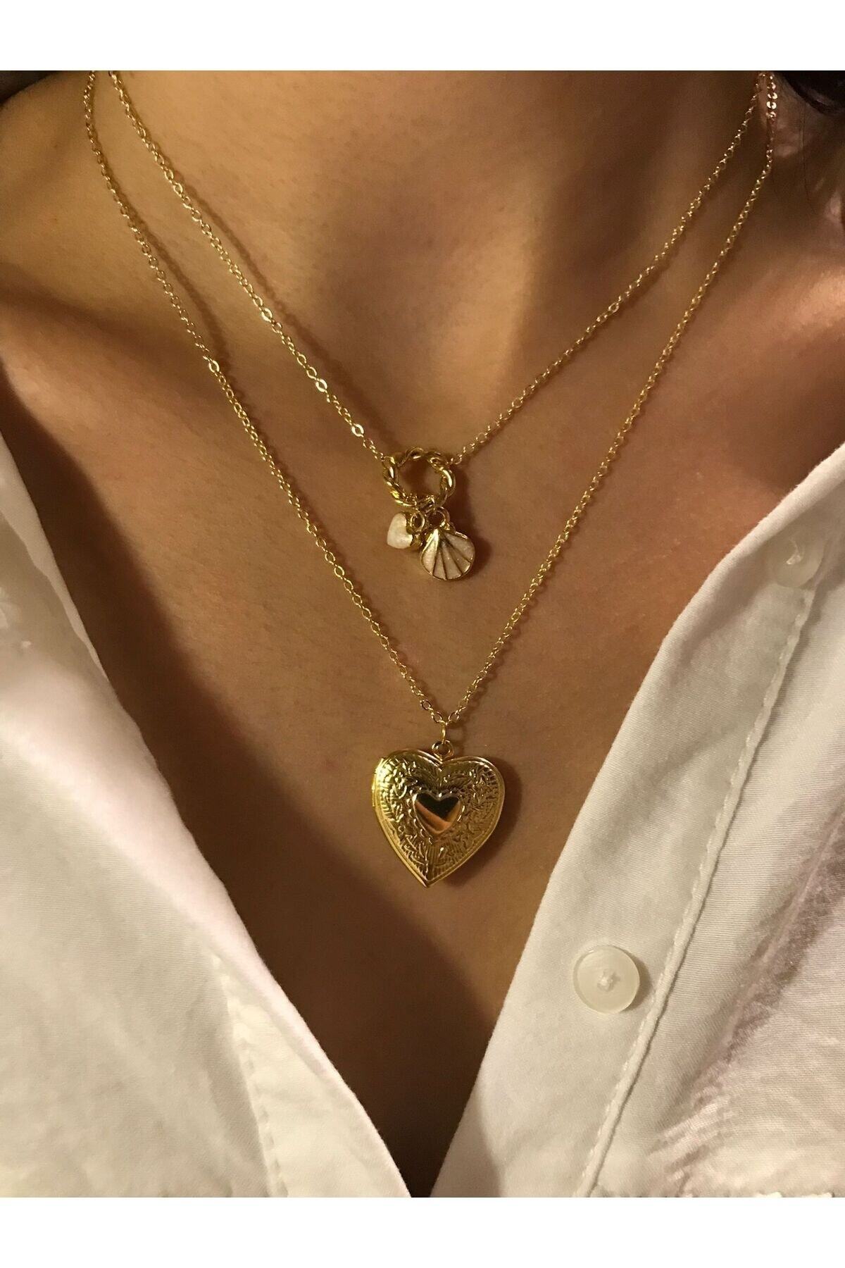 Beyaz İstiridye Mini Altın Kaplama Charm Kadın Kolye (45 cm) – Sevgililer Günü Özel - Detay Görseli 2