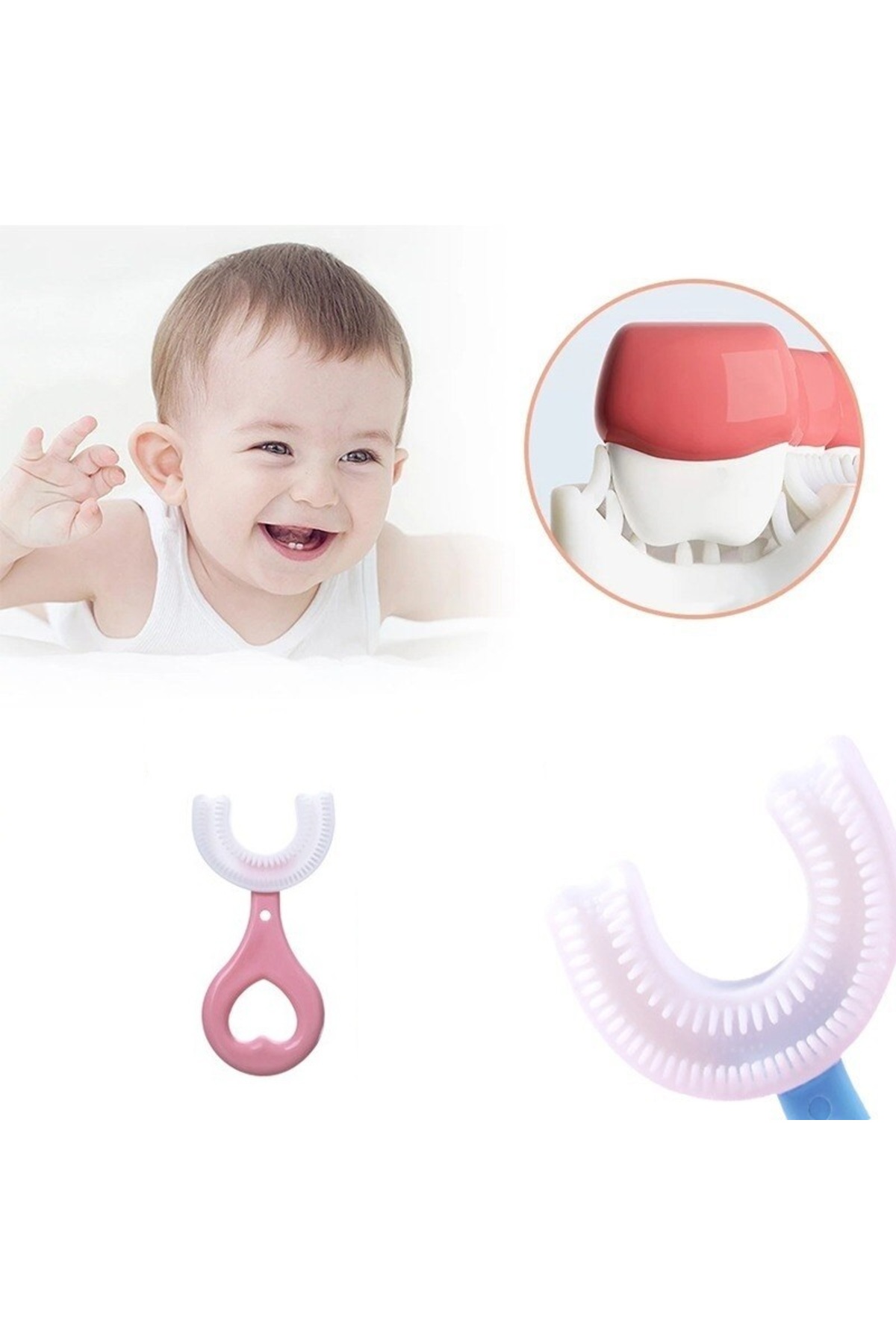 HerEveOyuncak Pembe Silikon Çocuk Diş Fırçası Temizleyici 2-12 Yaş + Biberon Temizleme Fırçası - 2li Set Y3R6D2 fotoğrafı 5 (önizleme)