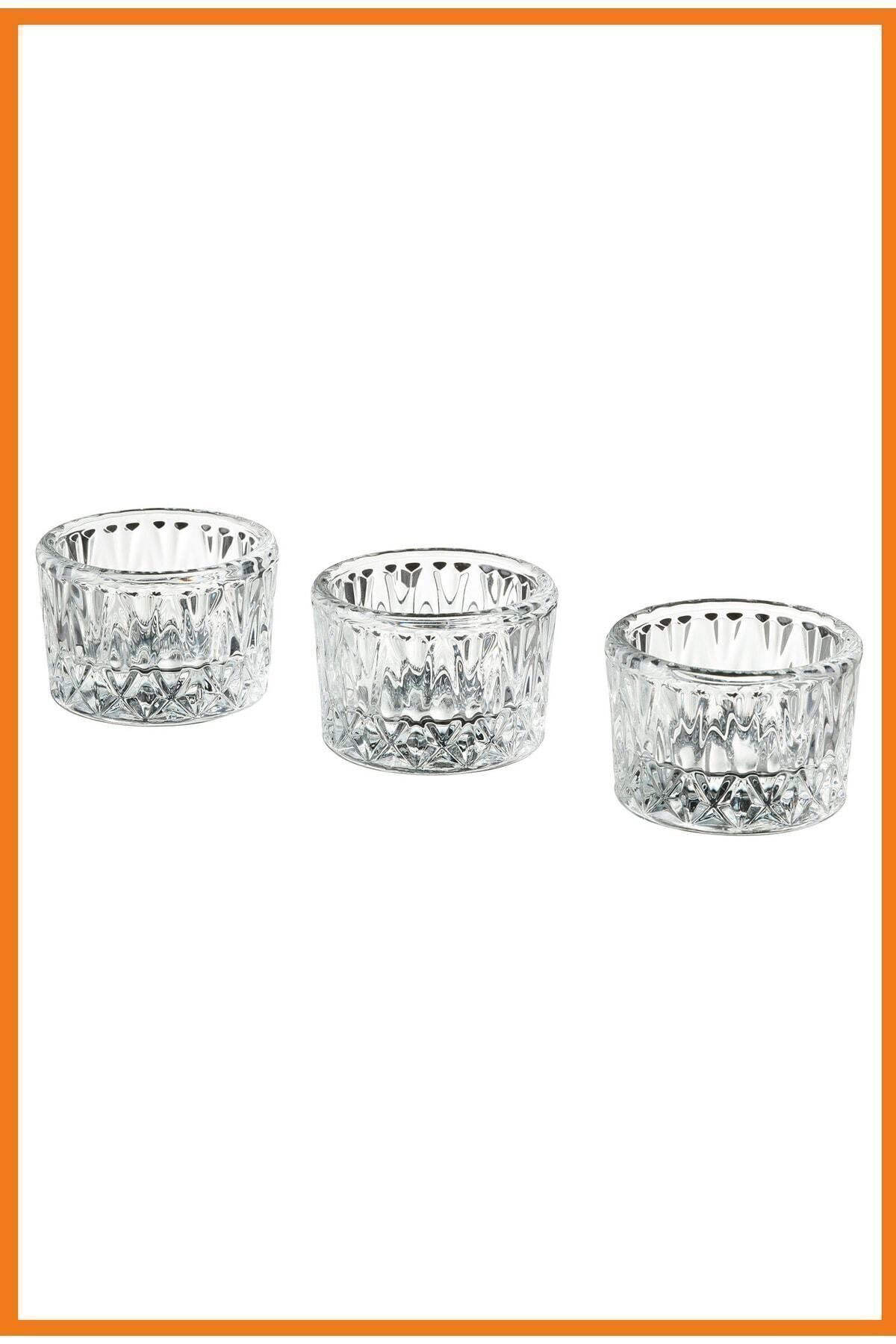 Saatistan Cam tealight mumluk seti, 4 cm, 3 adet, şeffaf, zarif tasarım