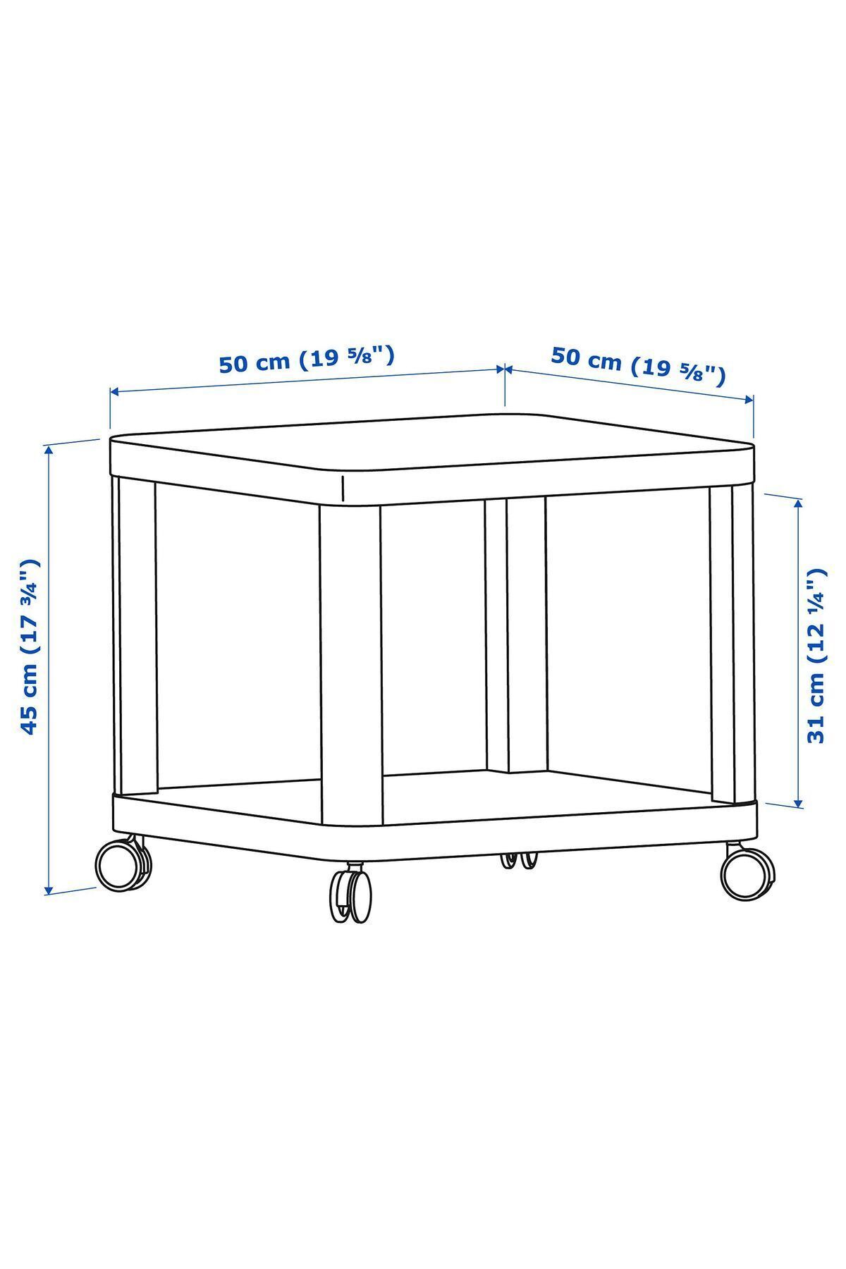 IKEA-Side Table with Wheels, Length: 50 cm Width: 50 cm Height: 45 cm 2