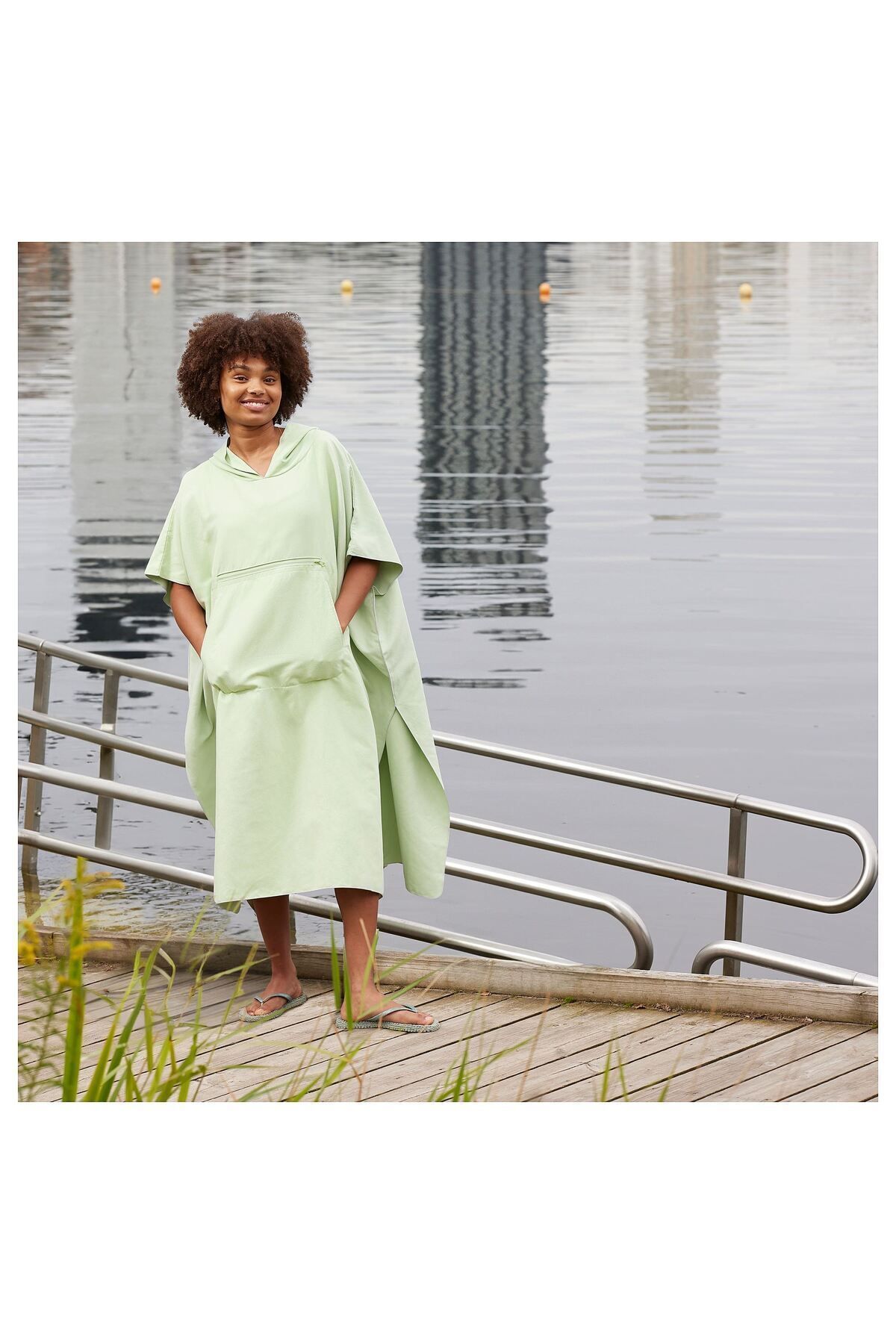 IKEA-Microfiber hooded bathing poncho, yoga poncho, light green, 110 cm 5
