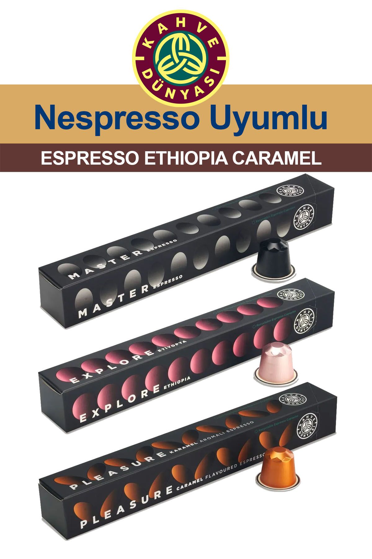 Kahve Dünyası Nespresso Kapsül Kahve Tadım Seti 3x10 Espresso Ethiopia Caramel