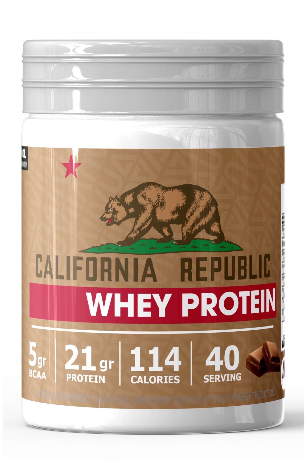 CALIFORNIA REPUBLIC Whey Protein - 1200Gr - Çikolata Aromalı - 40 Servis - Beyaz