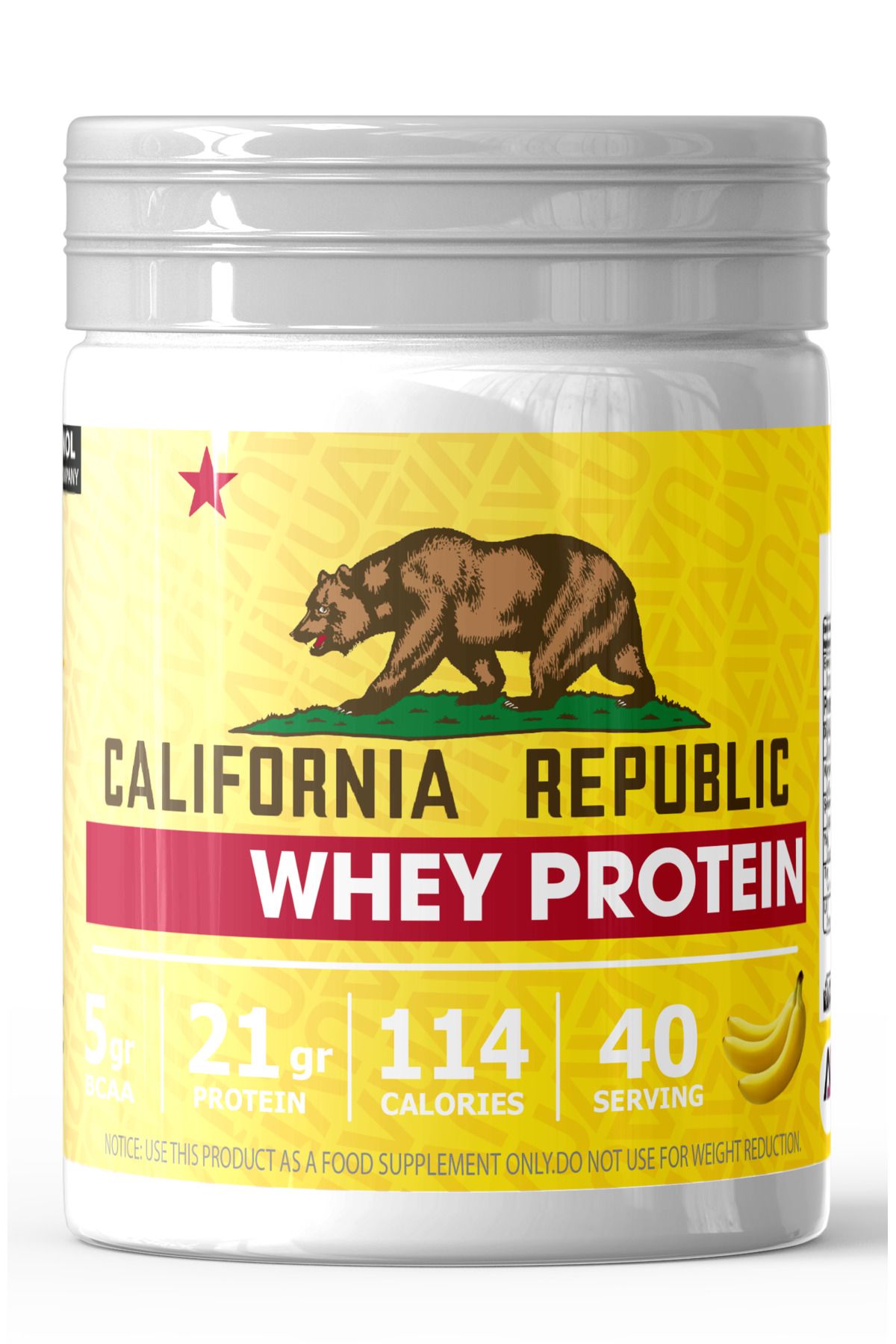 CALIFORNIA REPUBLIC Whey Protein - 1200Gr - Muz Aromalı - 40 Servis - Beyaz