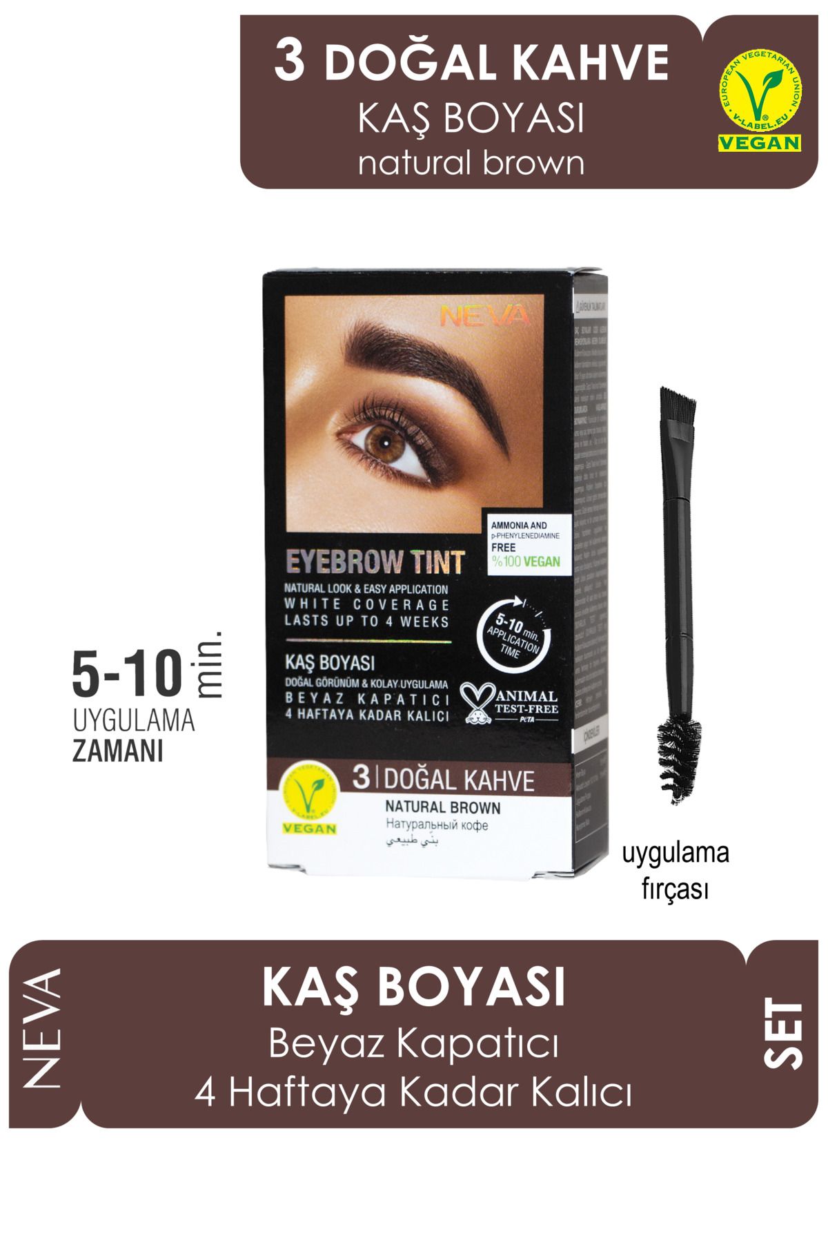 Neva Eyebrow Tint Vegan Kaş Boyası Seti 3 Doğal Kahve-1