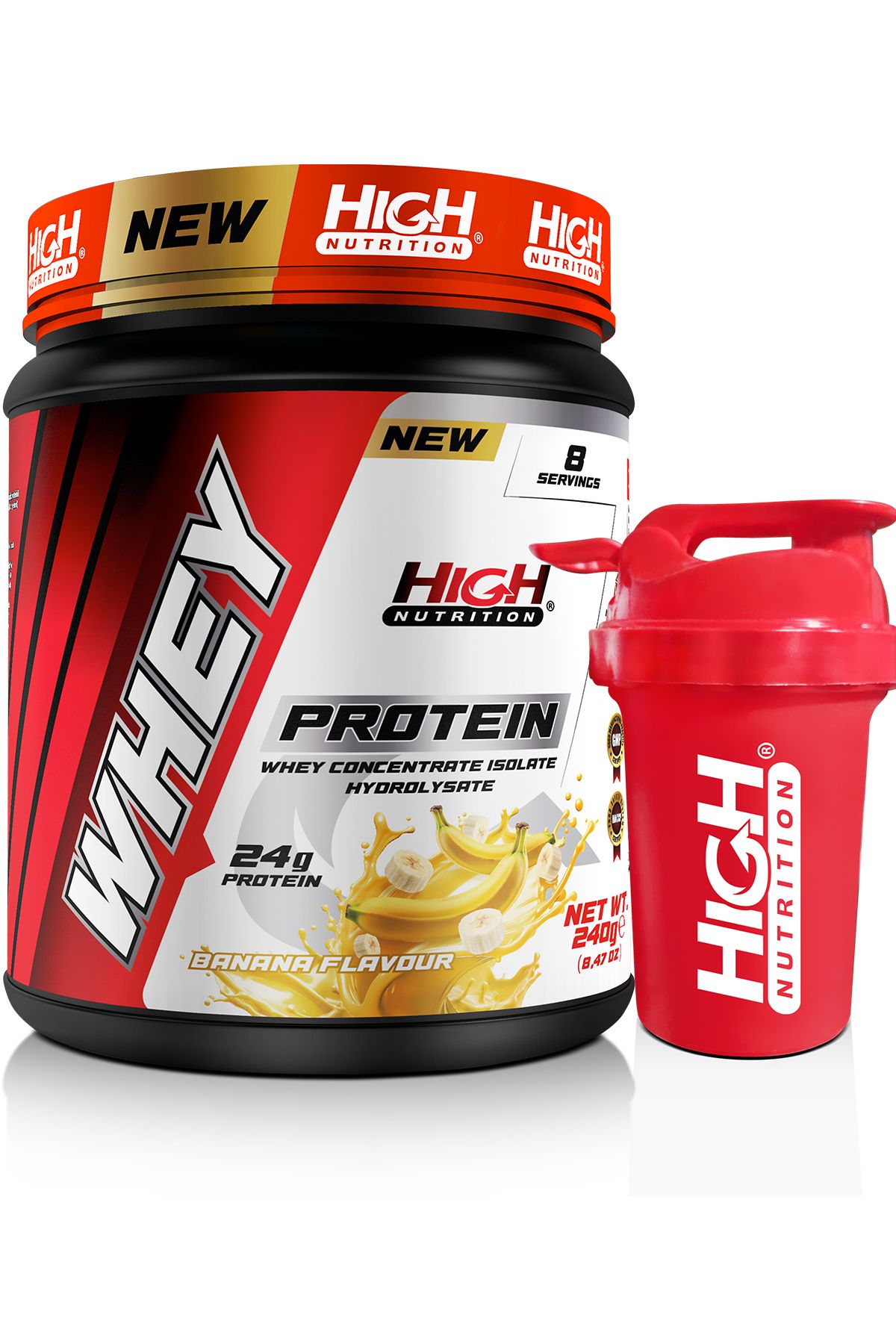 High Nutrition Whey Protein 240 gr Muz Aromalı Protein Tozu 24 gram Protein 8 Servis