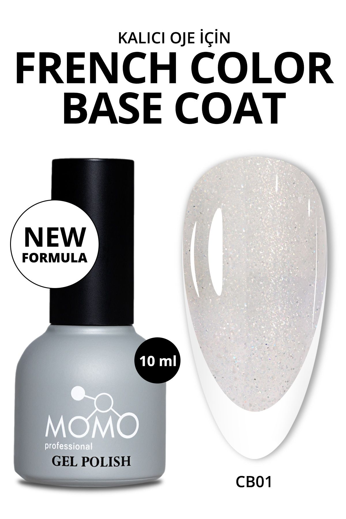 MOMO professional Kalıcı Oje French Color Base Coat Cb01, Işıltılı Rakı Beyazı, 10 ml