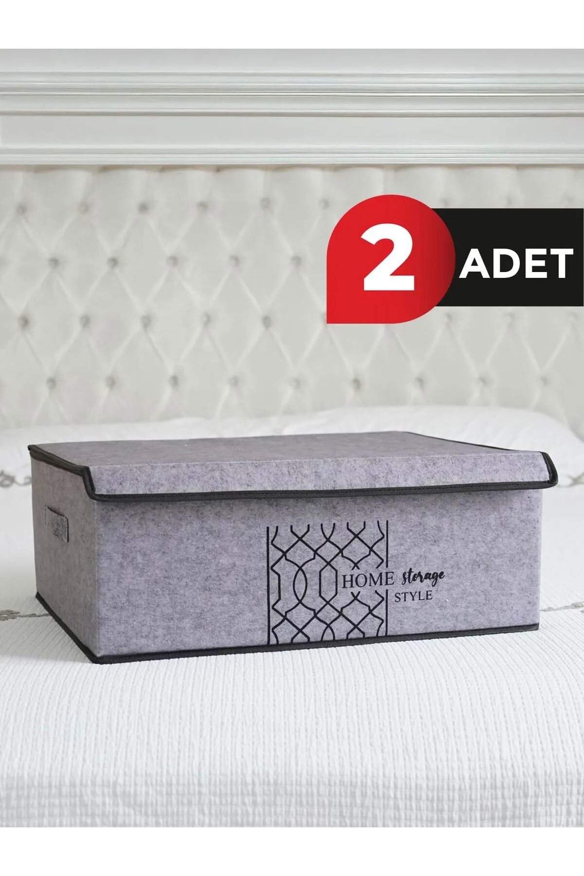 teknotrust Gri Keçe Kapaklı Baza Kutusu 50x40x19 cm, 2 adet, şık ve kullanışlı depolama çözümü