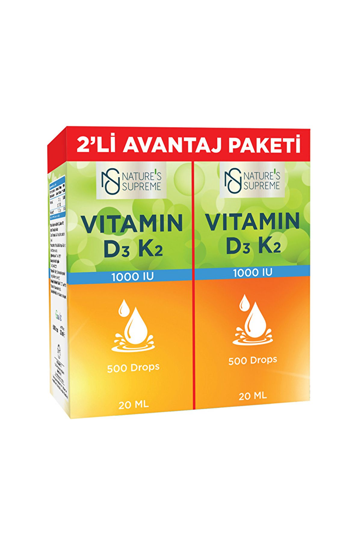 Nature's Supreme Vitamin D3 + K2 Damla 2 x 20 mL