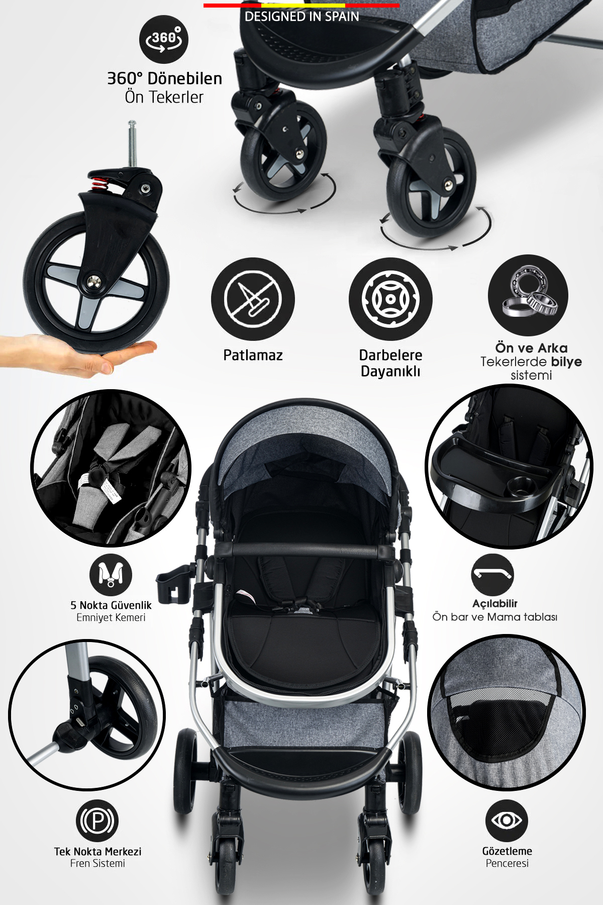 Baby Home 9 In 1 Yeni Doğan Full Set 950 Travel Sistem Bebek Arabası 330 Sallanır Ana Kucağı fotoğrafı 5 (önizleme)