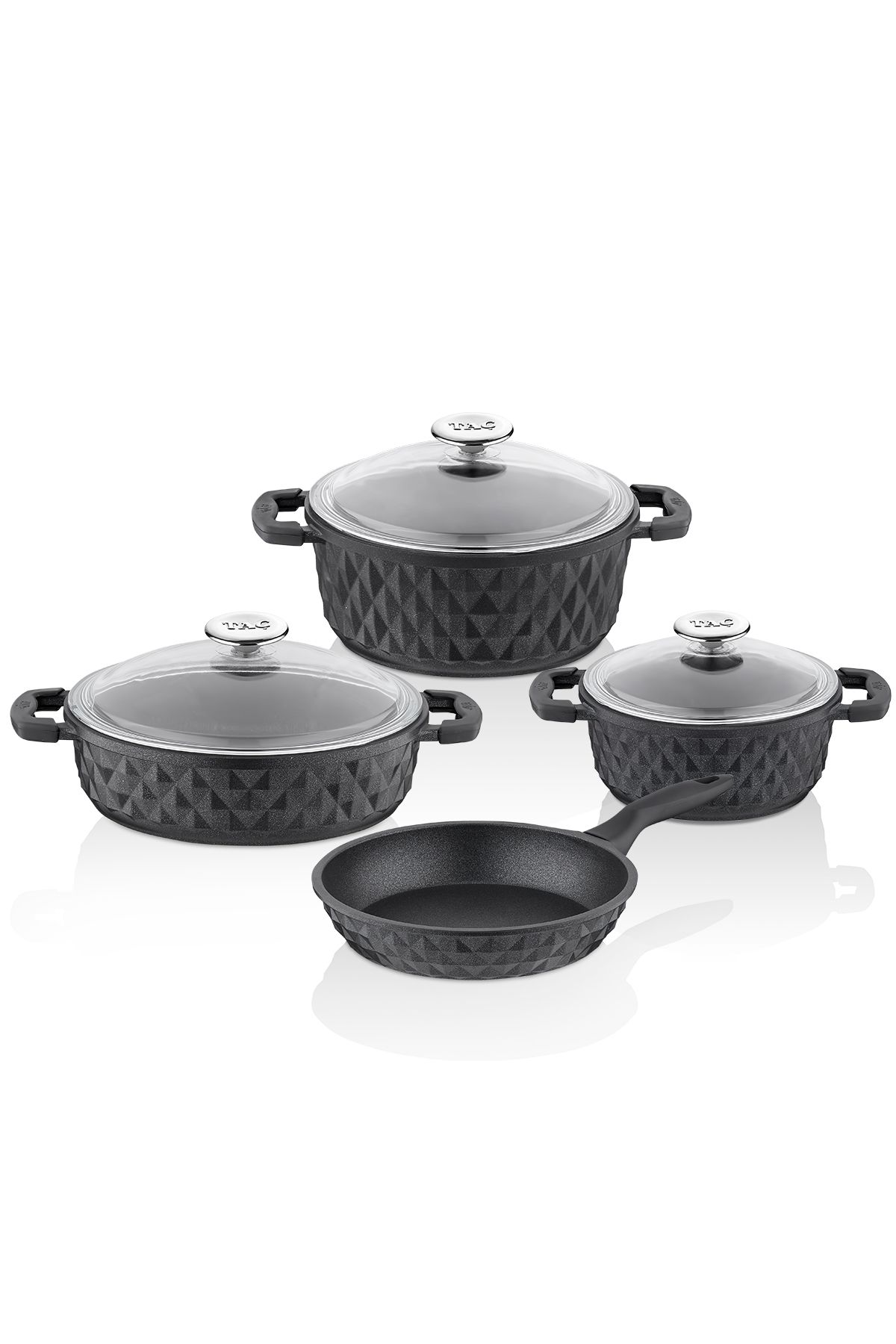 Taç-Carabella 7-Piece Black Cookware Set - Induction Base Glass Lid 2