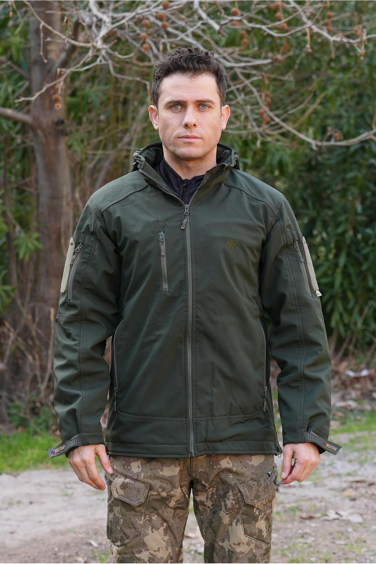 Wolftrap Tactical Haki 5 Cepli Kapüşonlu Softshell Soğuk Geçirmez Mont