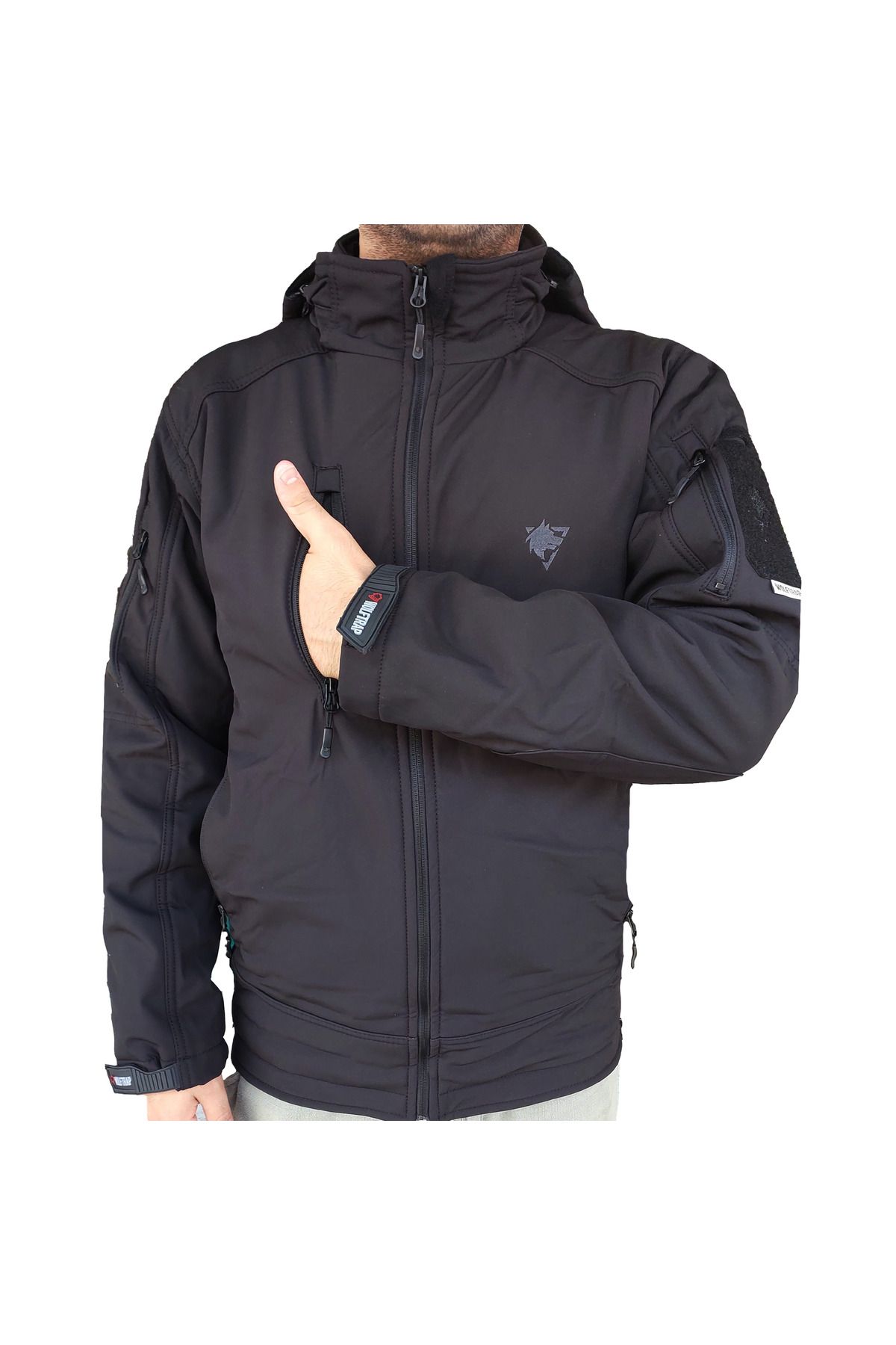 Wolftrap Tactical-Μαύρο παλτό Softshell 2036 με κουκούλα 5 τσέπες αδιάβροχο και αντιανεμικό παλτό 3